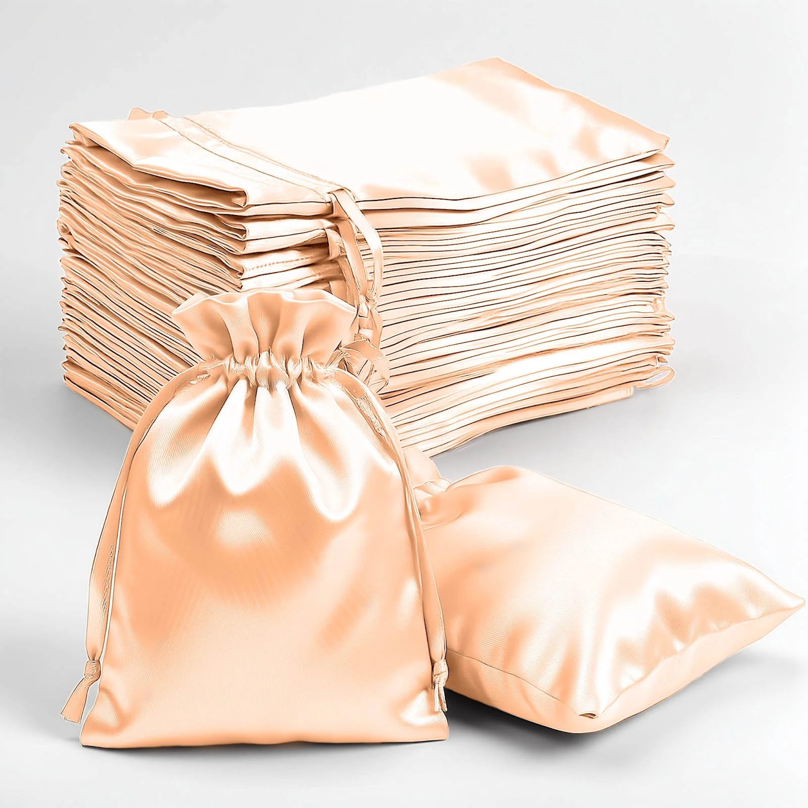 60 Pack 4"x6" Peach Satin Wedding Party Favor Bags, Drawstring Pouch Gift Bags - Image 6