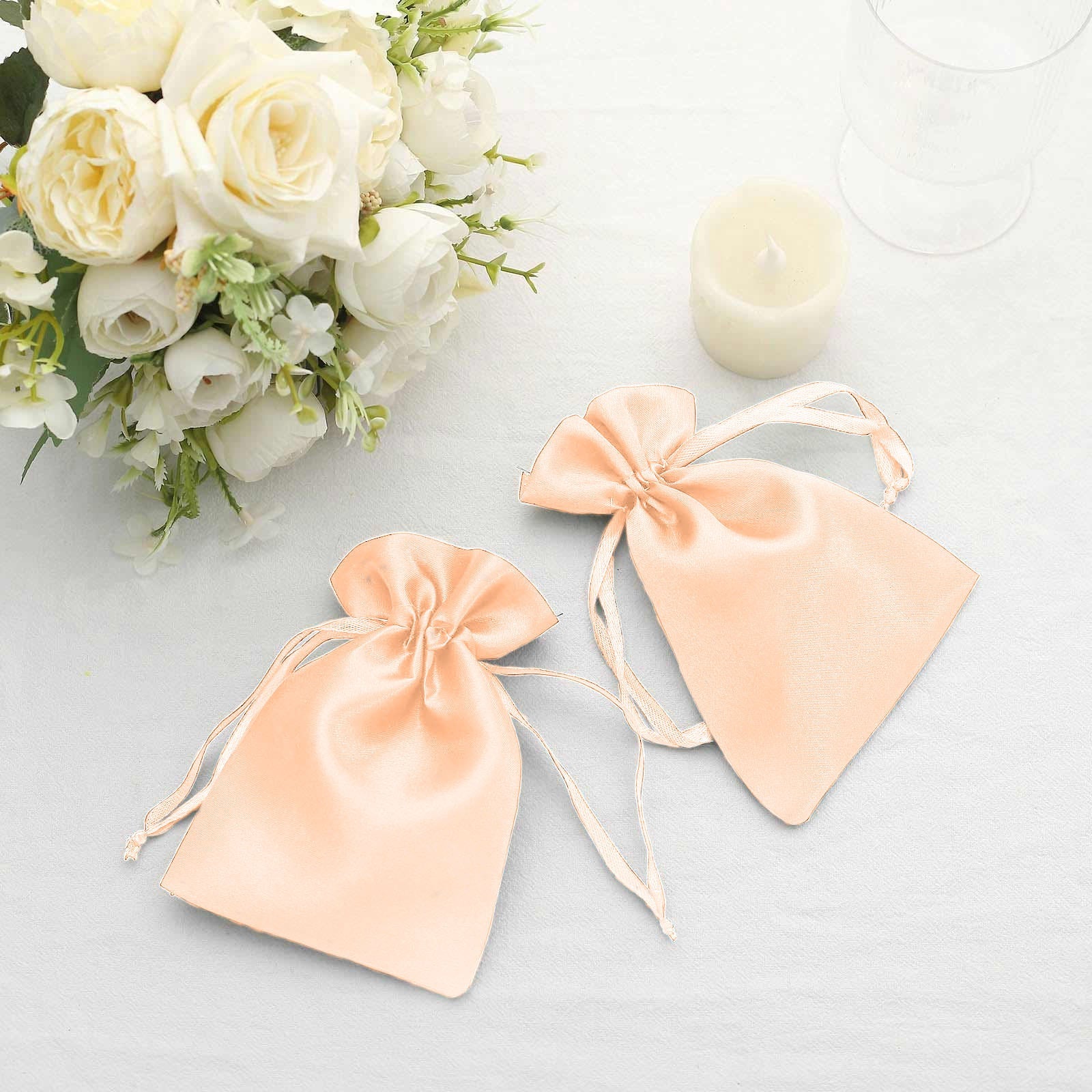 60 Pack 4"x6" Peach Satin Wedding Party Favor Bags, Drawstring Pouch Gift Bags - Image 7
