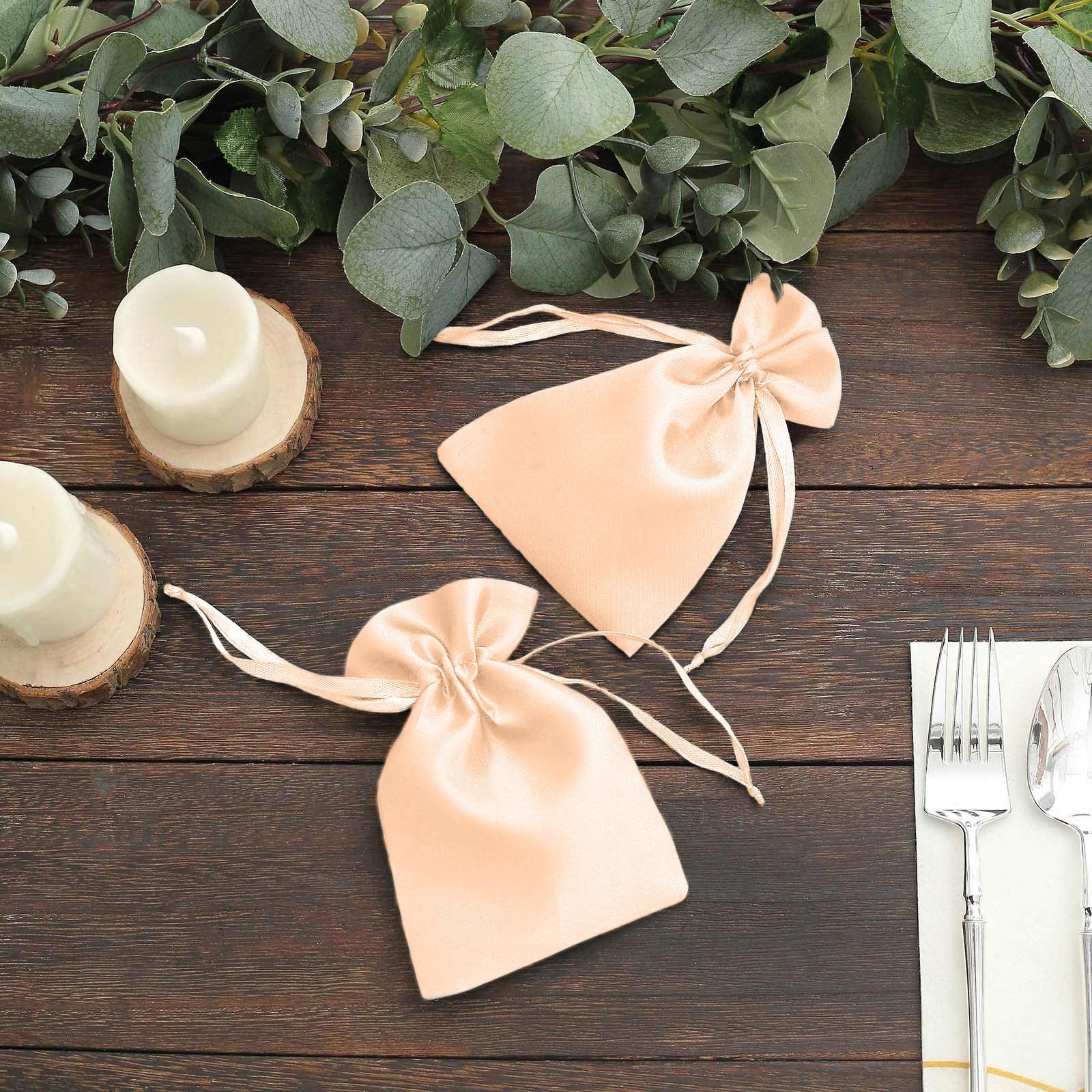 60 Pack 4"x6" Peach Satin Wedding Party Favor Bags, Drawstring Pouch Gift Bags - Image 8