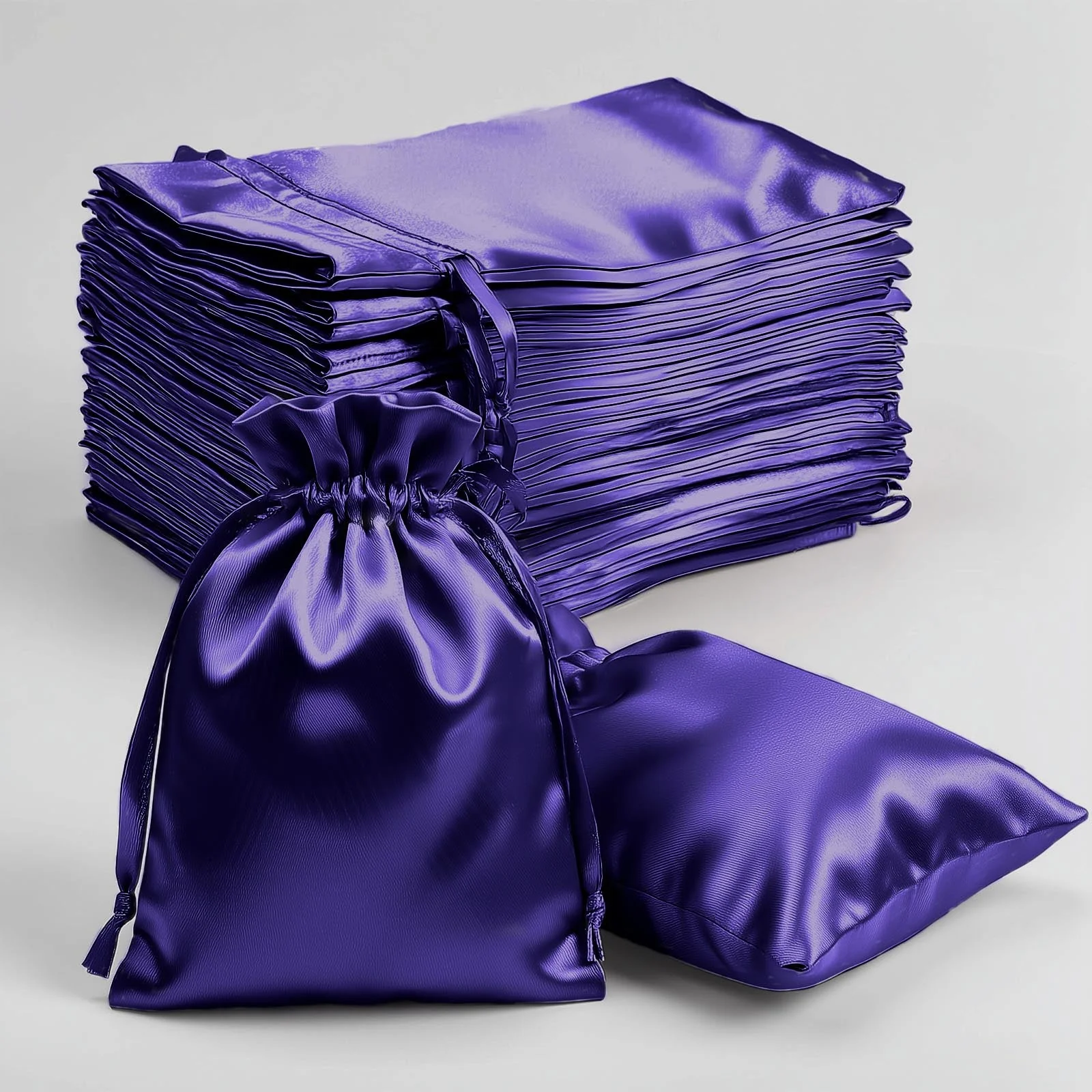 60 Pack 4"x6" Purple Satin Wedding Party Favor Bags, Drawstring Pouch Gift Bags - Image 6