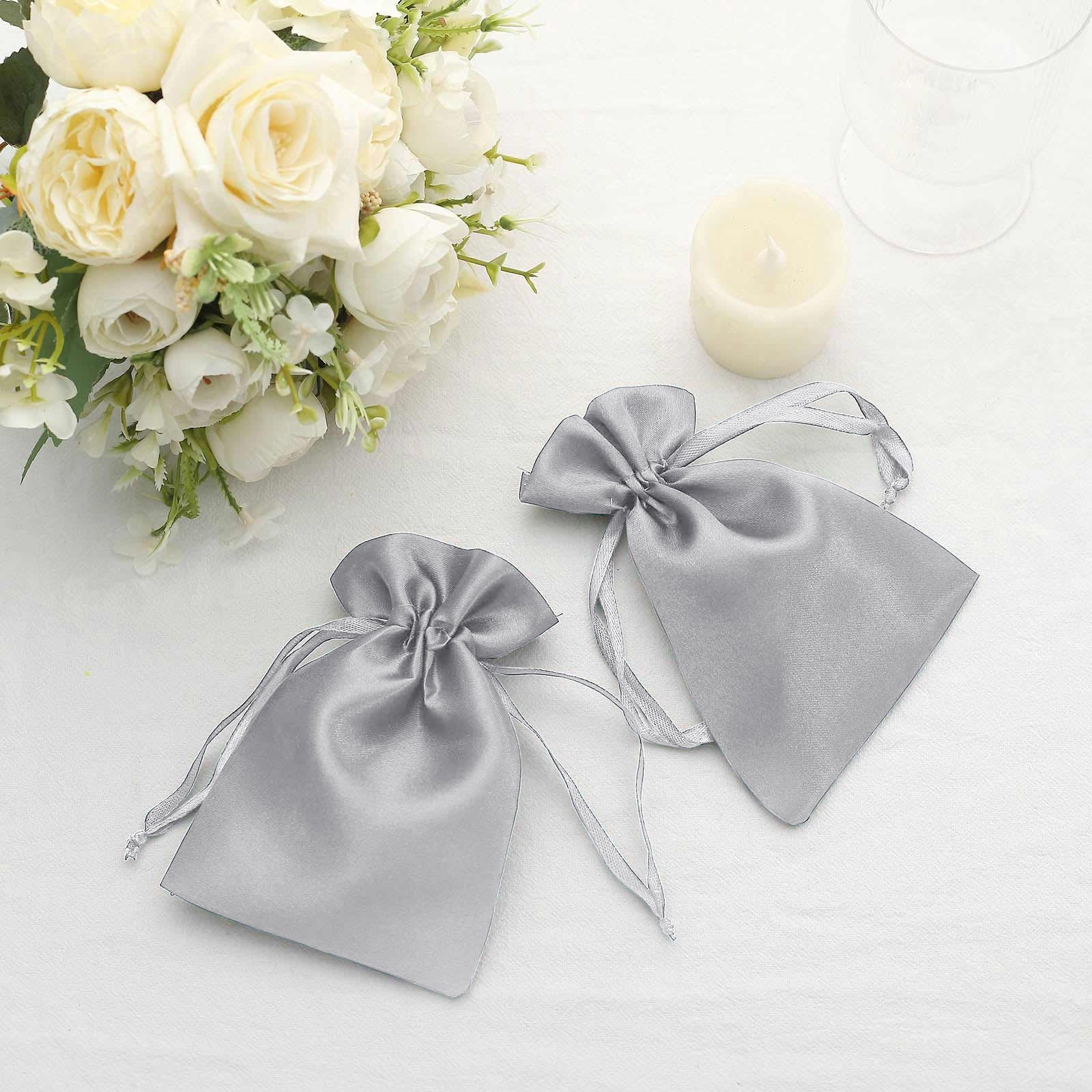 60 Pack 4"x6" Silver Satin Wedding Party Favor Bags, Drawstring Pouch Gift Bags - Image 6