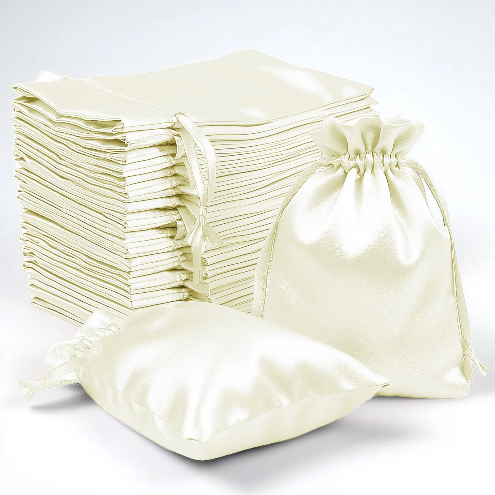 60 Pack 4"x6" Yellow Satin Wedding Party Favor Bags, Drawstring Pouch Gift Bags