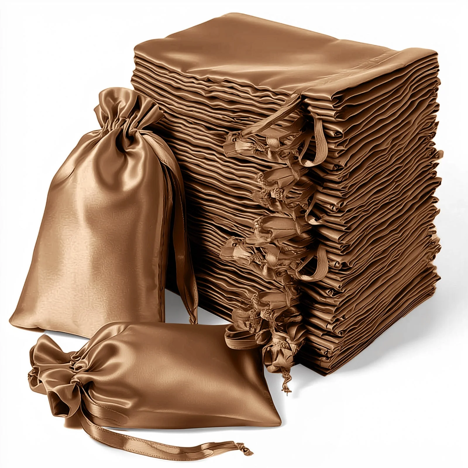 60 Pack 5"x7" Antique Gold Satin Drawstring Wedding Party Favor Gift Bags