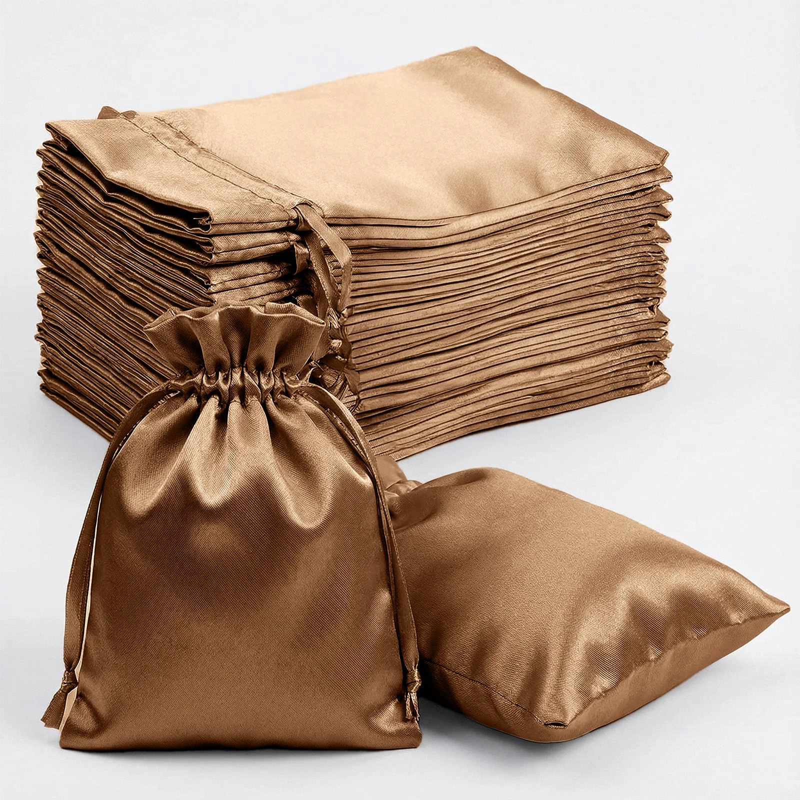 60 Pack 5"x7" Antique Gold Satin Drawstring Wedding Party Favor Gift Bags - Image 6
