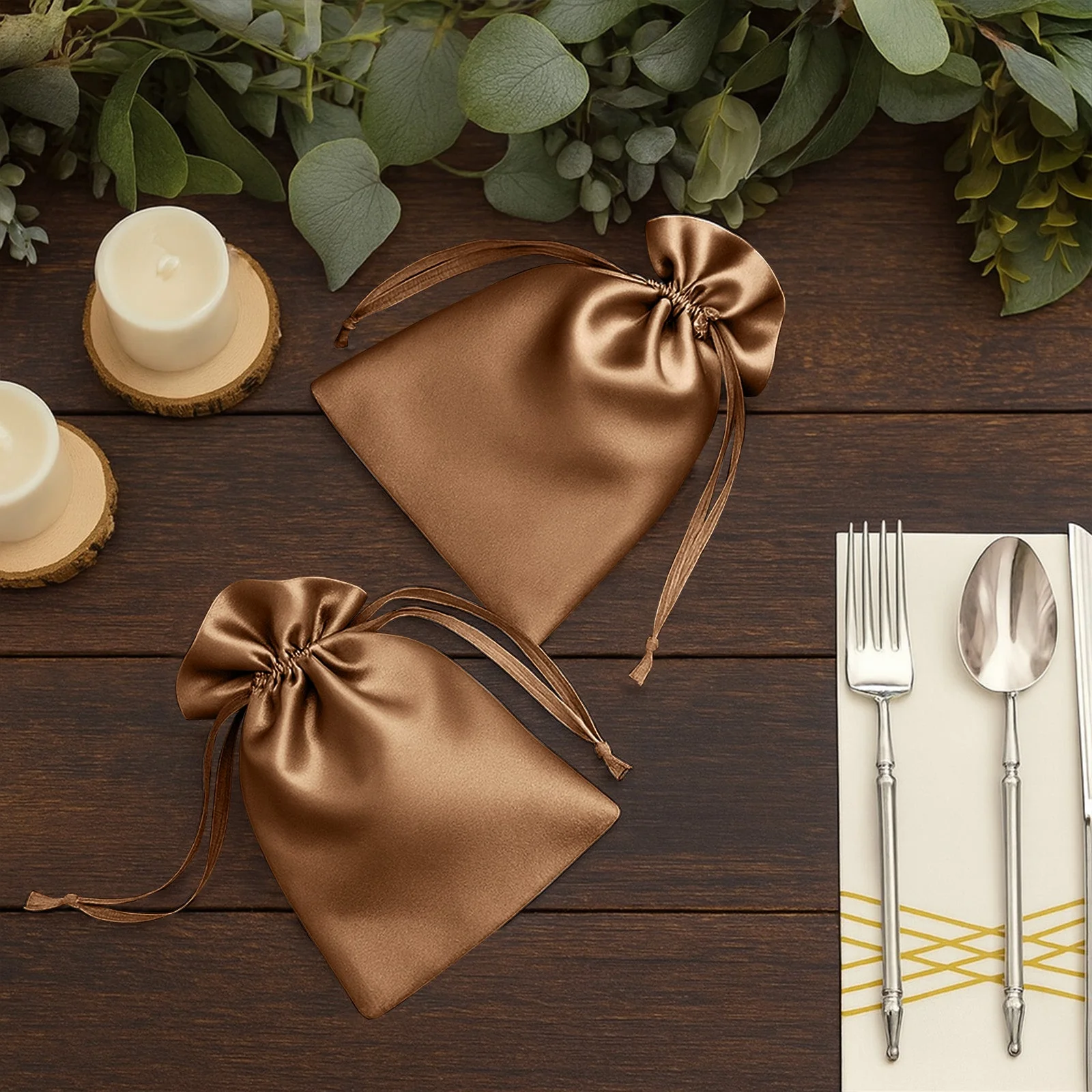 60 Pack 5"x7" Antique Gold Satin Drawstring Wedding Party Favor Gift Bags - Image 7