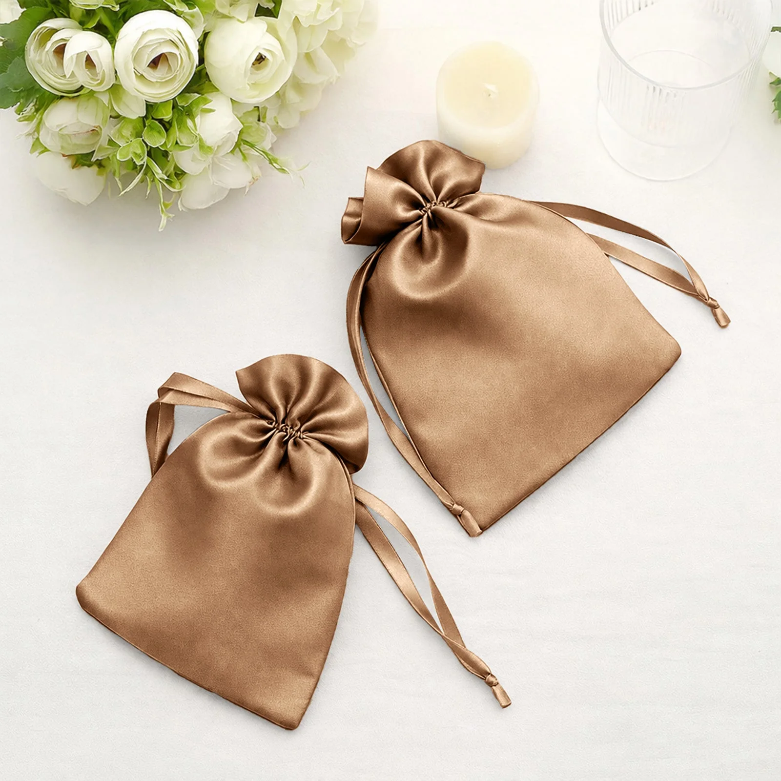 60 Pack 5"x7" Antique Gold Satin Drawstring Wedding Party Favor Gift Bags - Image 8