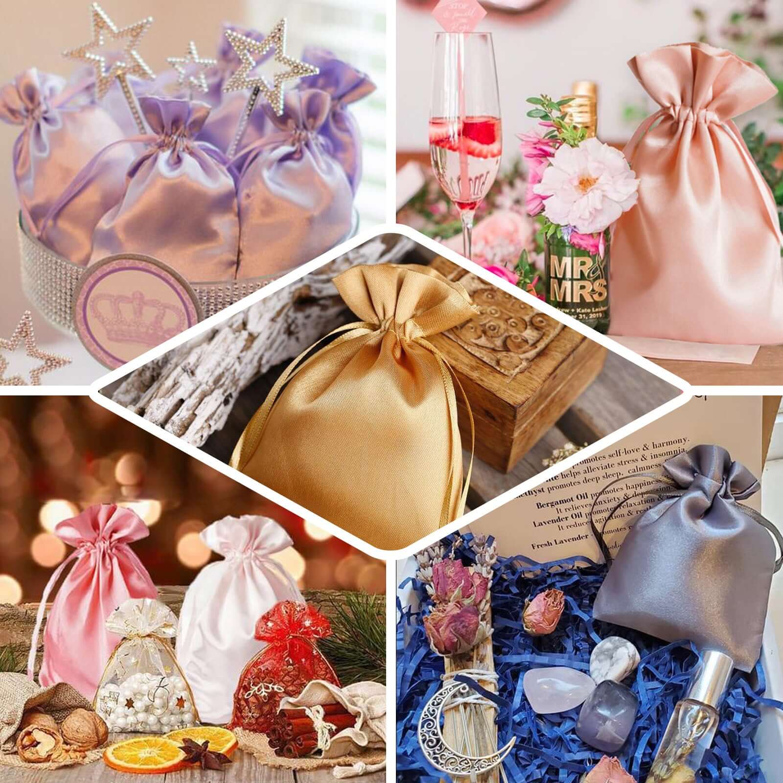 60 Pack 5"x7" Beige Satin Drawstring Wedding Party Favor Gift Bags - Image 4