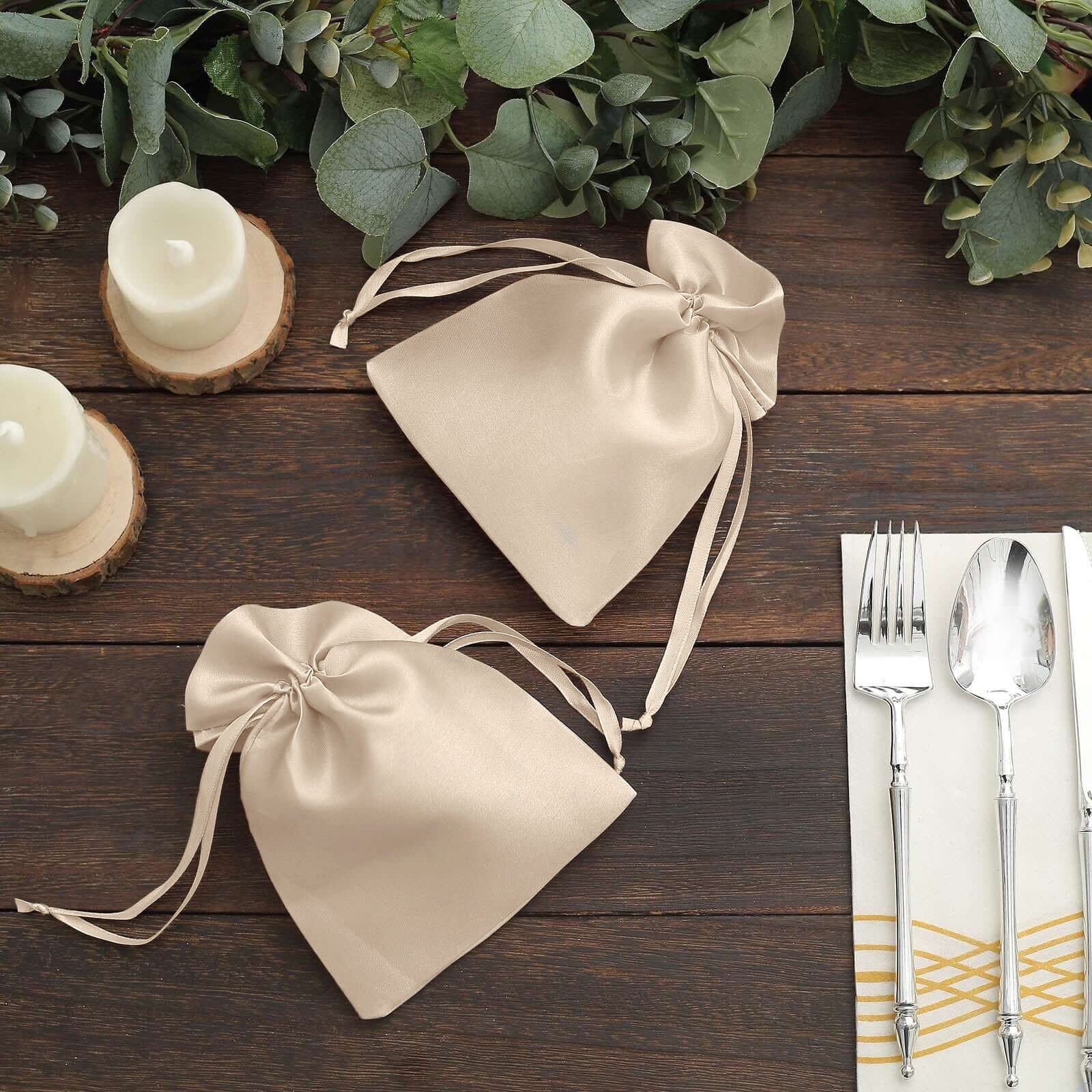 60 Pack 5"x7" Beige Satin Drawstring Wedding Party Favor Gift Bags - Image 6