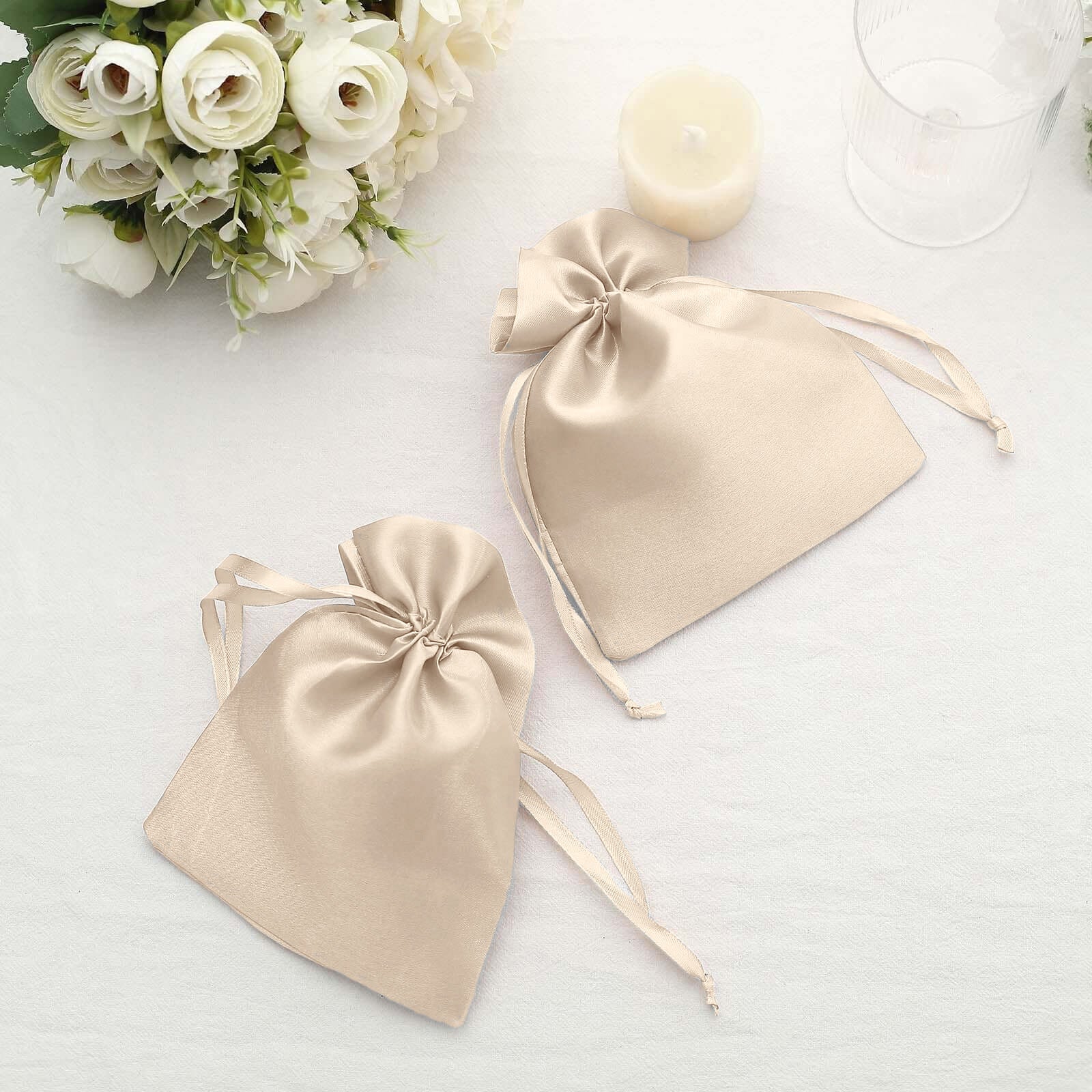 60 Pack 5"x7" Beige Satin Drawstring Wedding Party Favor Gift Bags - Image 7
