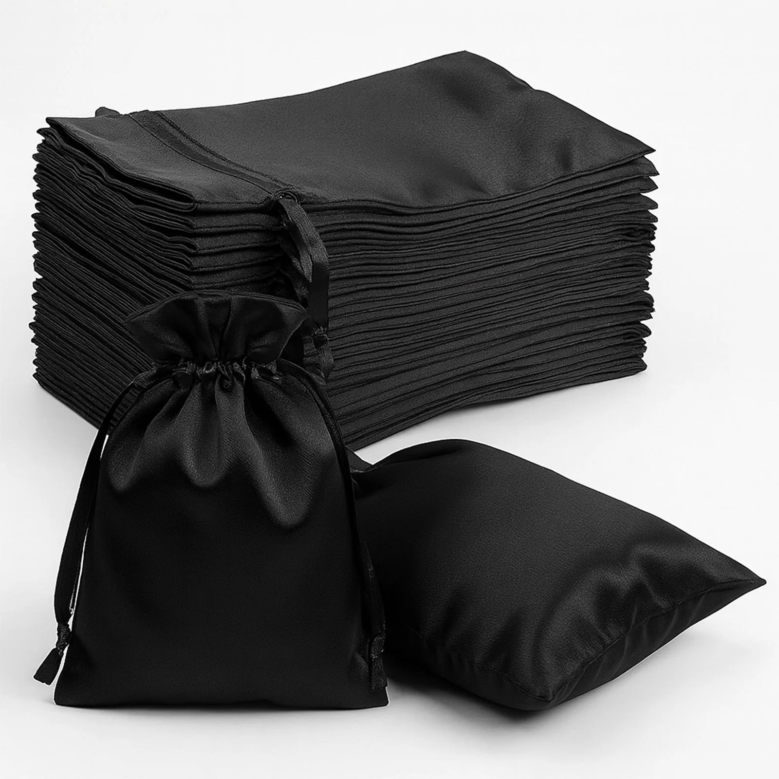 60 Pack 5"x7" Black Satin Drawstring Wedding Party Favor Gift Bags - Image 5