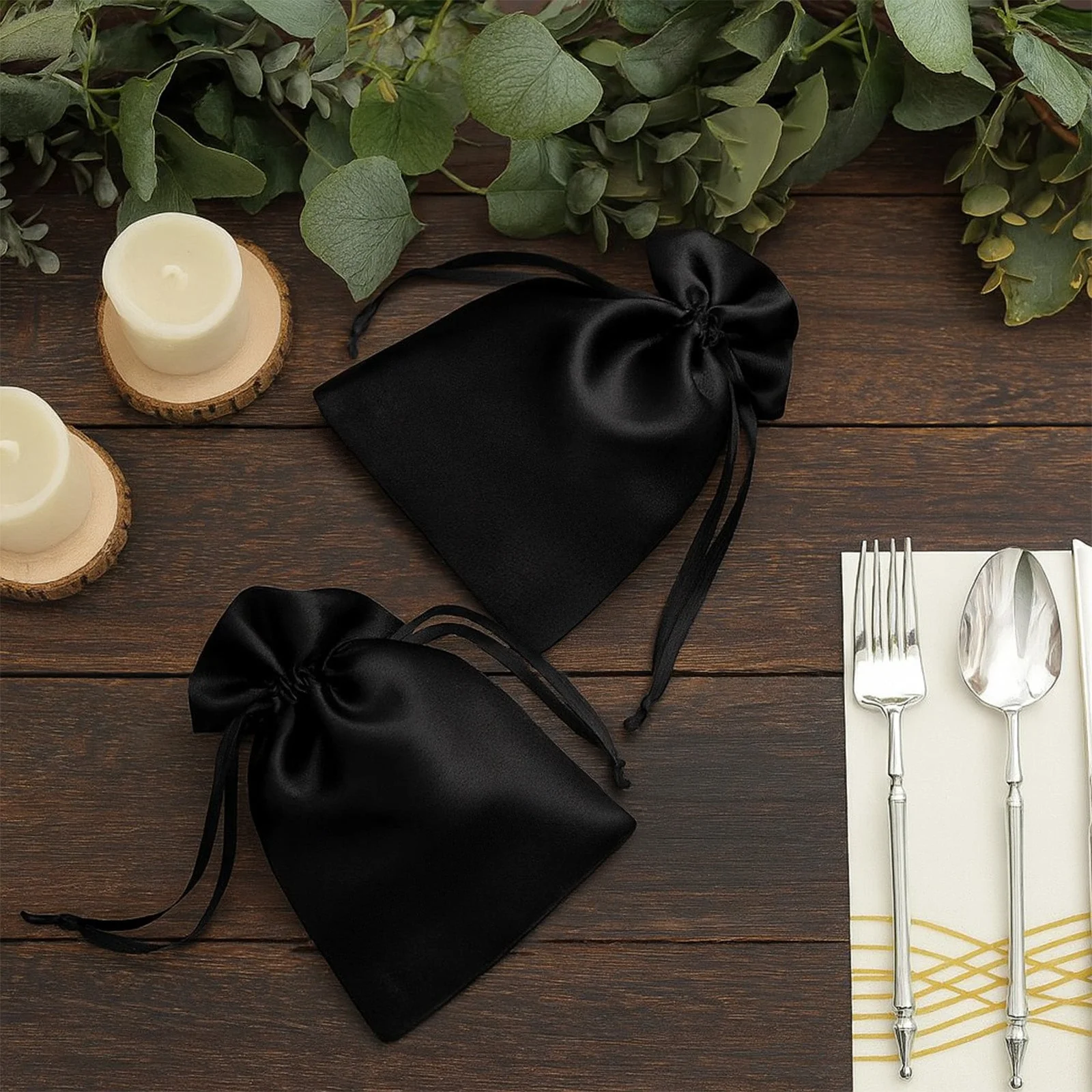 60 Pack 5"x7" Black Satin Drawstring Wedding Party Favor Gift Bags - Image 6
