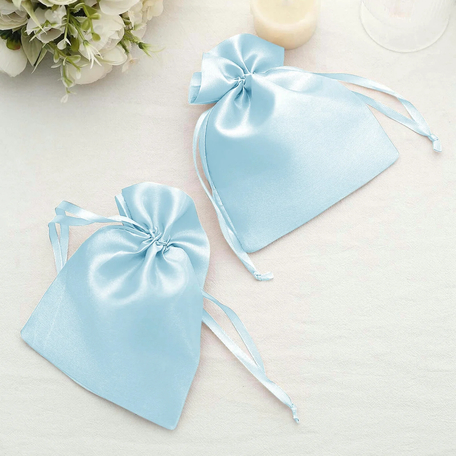 60 Pack 5"x7" Light Blue Satin Drawstring Wedding Party Favor Gift Bags - Image 7