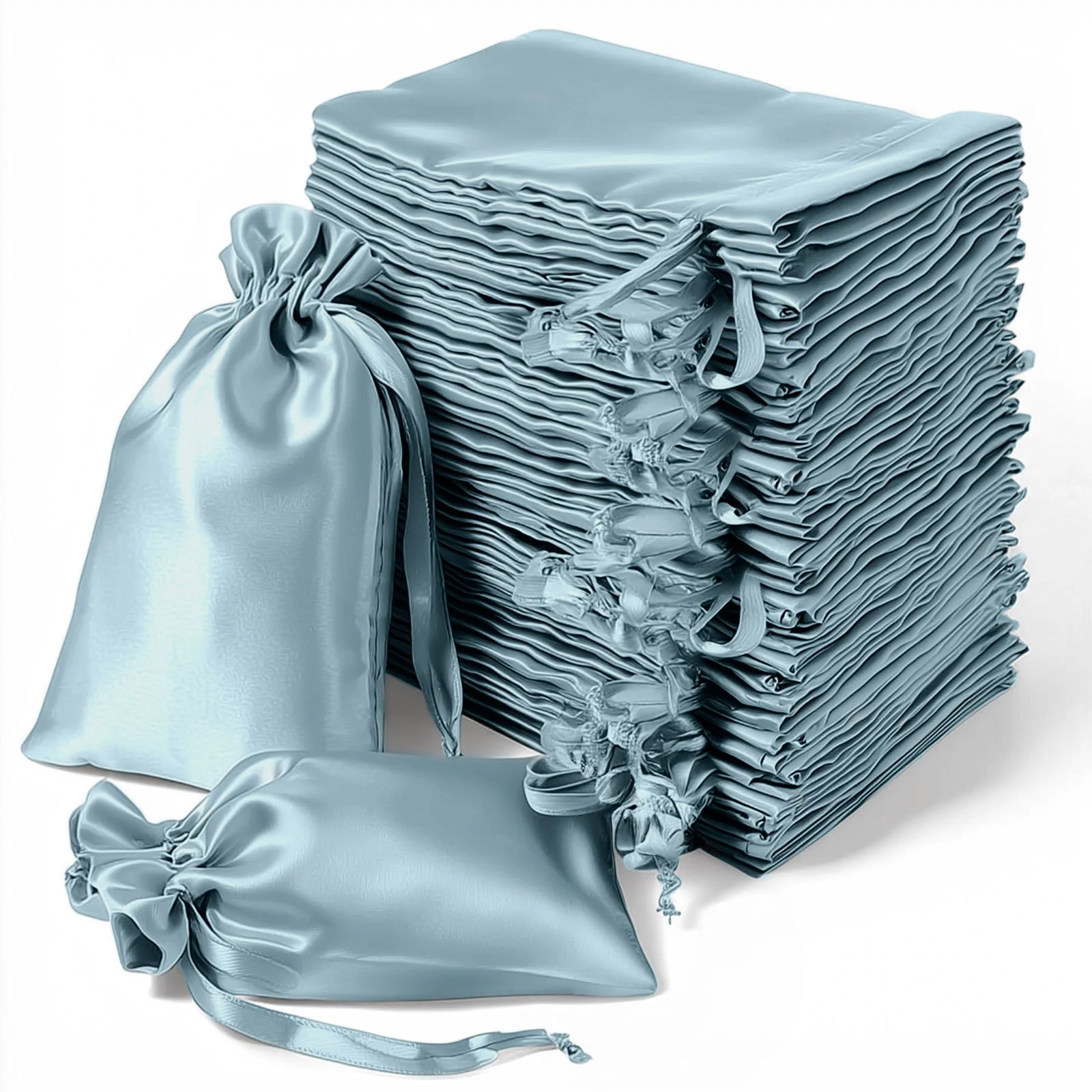 60 Pack 5"x7" Dusty Blue Satin Drawstring Wedding Party Favor Gift Bags