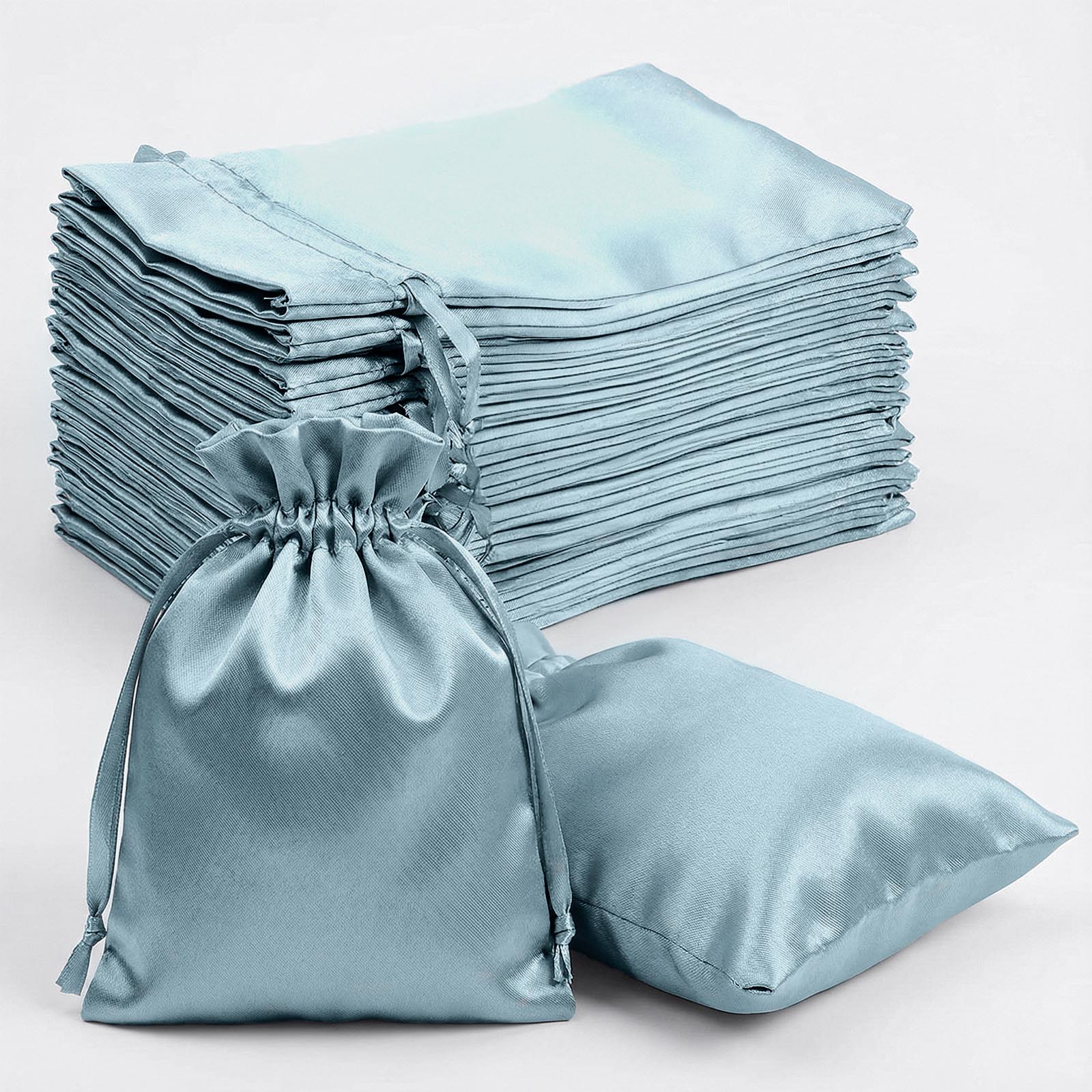 60 Pack 5"x7" Dusty Blue Satin Drawstring Wedding Party Favor Gift Bags - Image 6