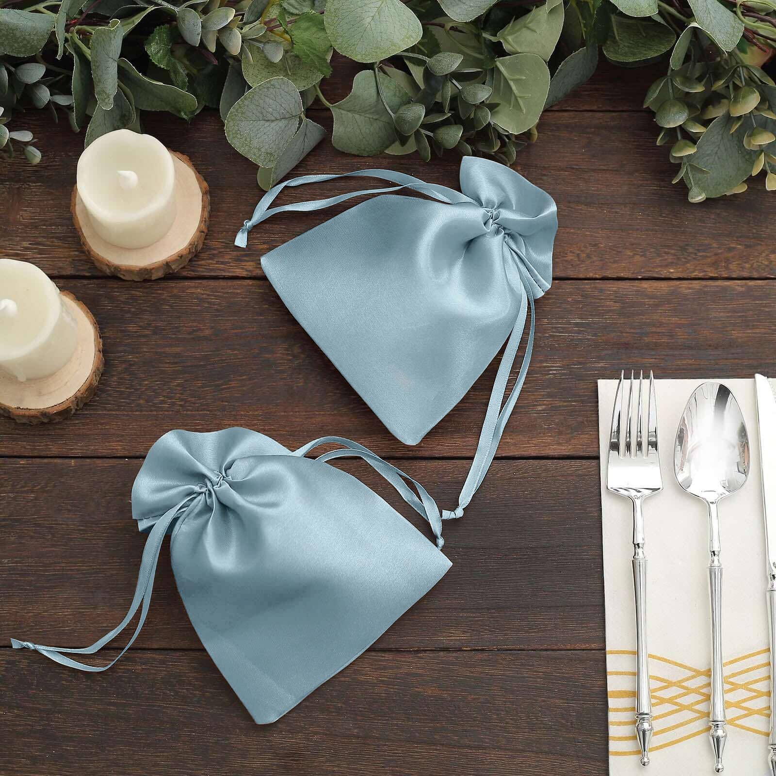 60 Pack 5"x7" Dusty Blue Satin Drawstring Wedding Party Favor Gift Bags - Image 7