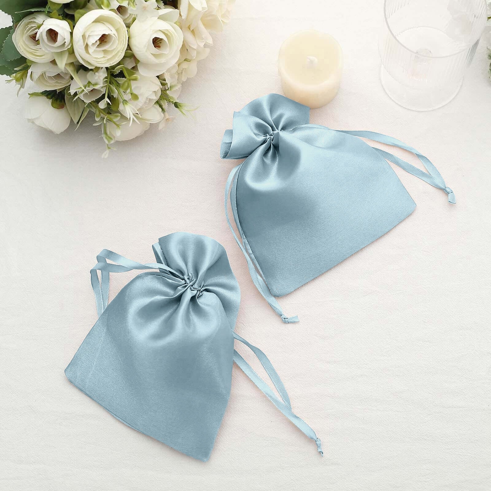 60 Pack 5"x7" Dusty Blue Satin Drawstring Wedding Party Favor Gift Bags - Image 8