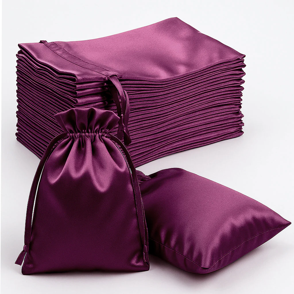 60 Pack 5"x7" Eggplant Satin Drawstring Wedding Party Favor Gift Bags - Image 6