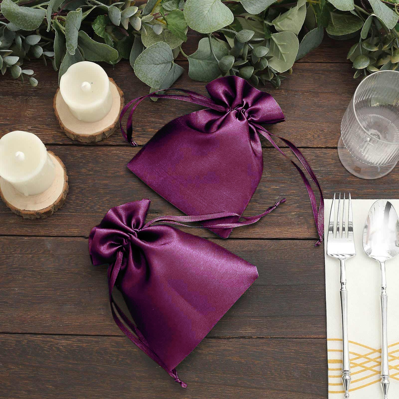 60 Pack 5"x7" Eggplant Satin Drawstring Wedding Party Favor Gift Bags - Image 7