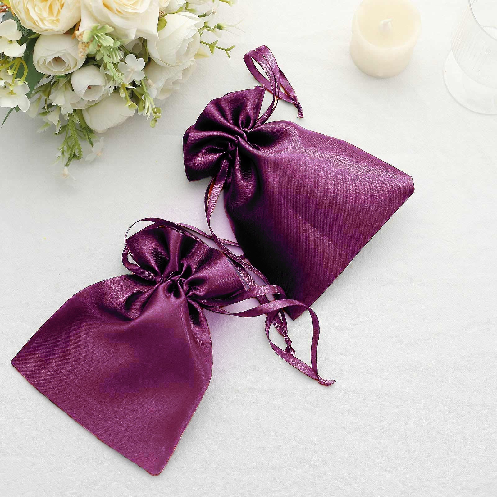 60 Pack 5"x7" Eggplant Satin Drawstring Wedding Party Favor Gift Bags - Image 8