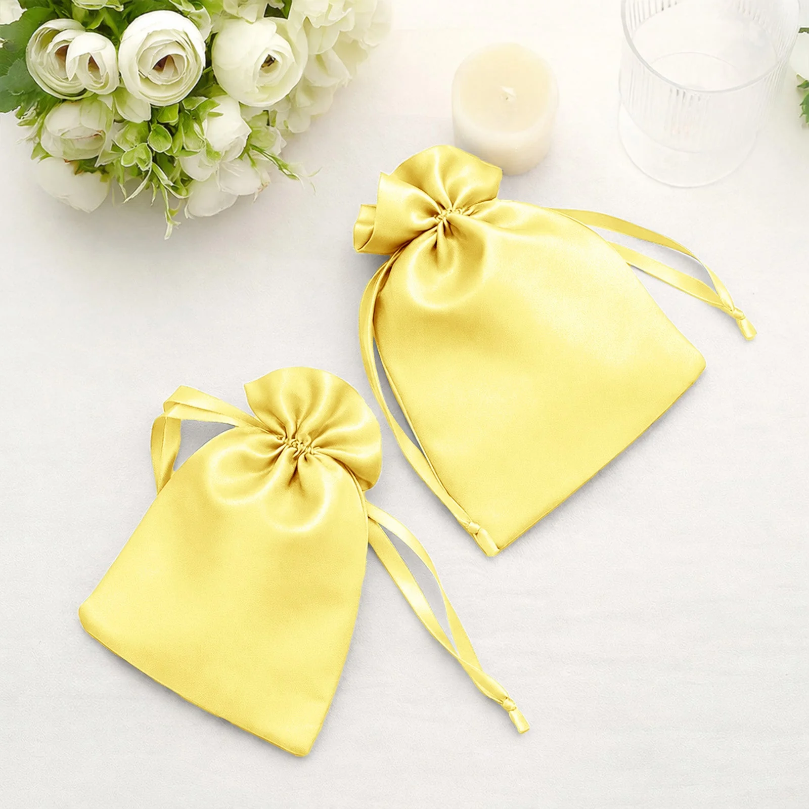 60 Pack 5"x7" Gold Satin Drawstring Wedding Party Favor Gift Bags - Image 6