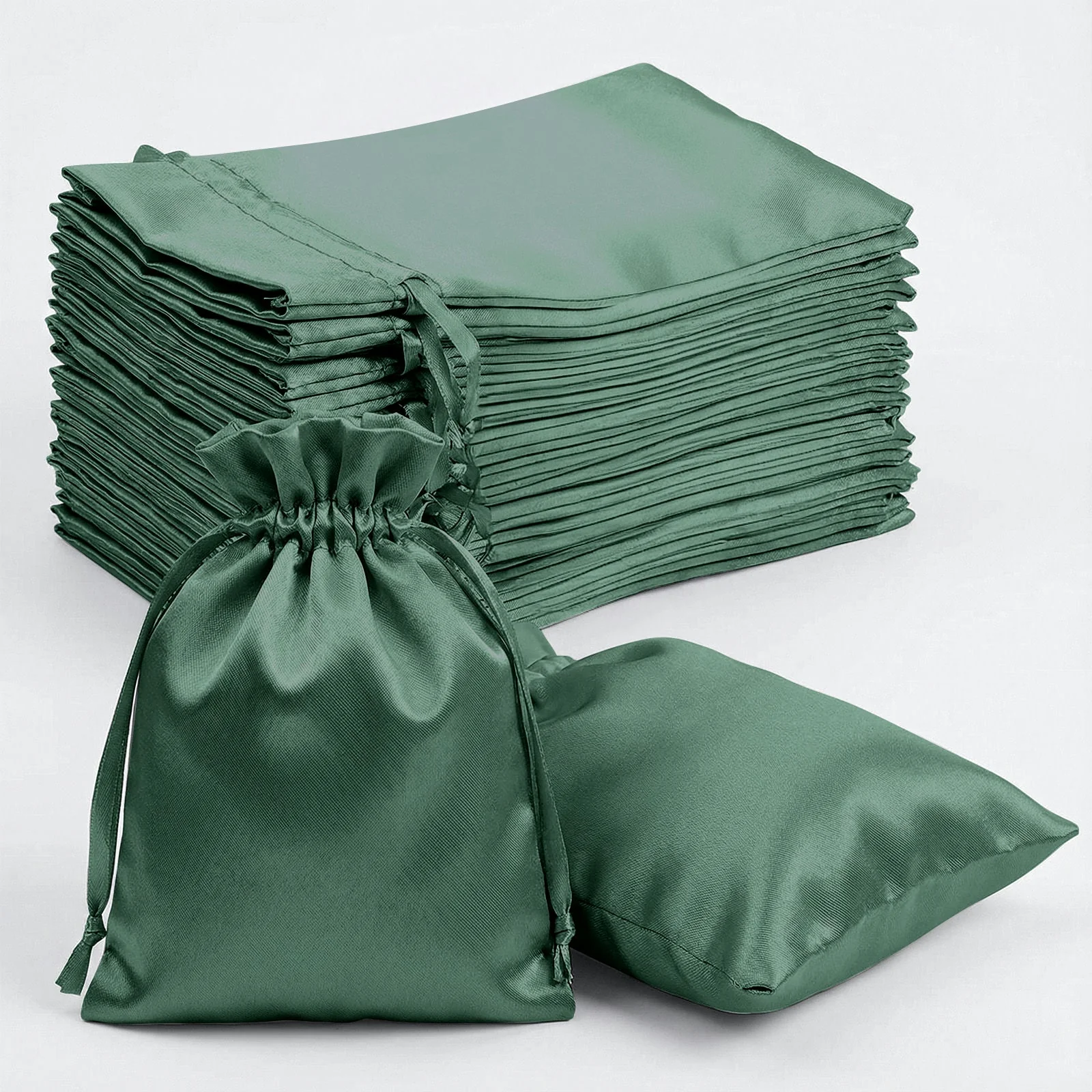 60 Pack 5"x7" Hunter Emerald Green Satin Drawstring Wedding Party Favor Gift Bags - Image 8