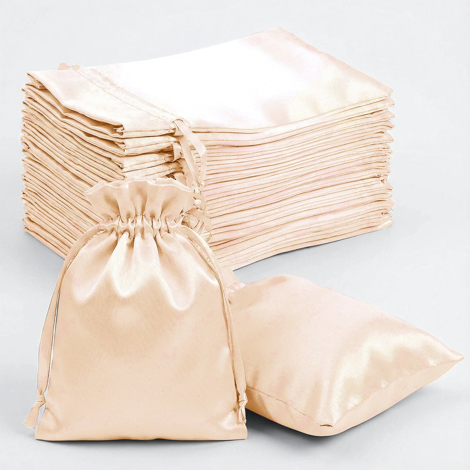 60 Pack 5"x7" Peach Satin Drawstring Wedding Party Favor Gift Bags - Image 6