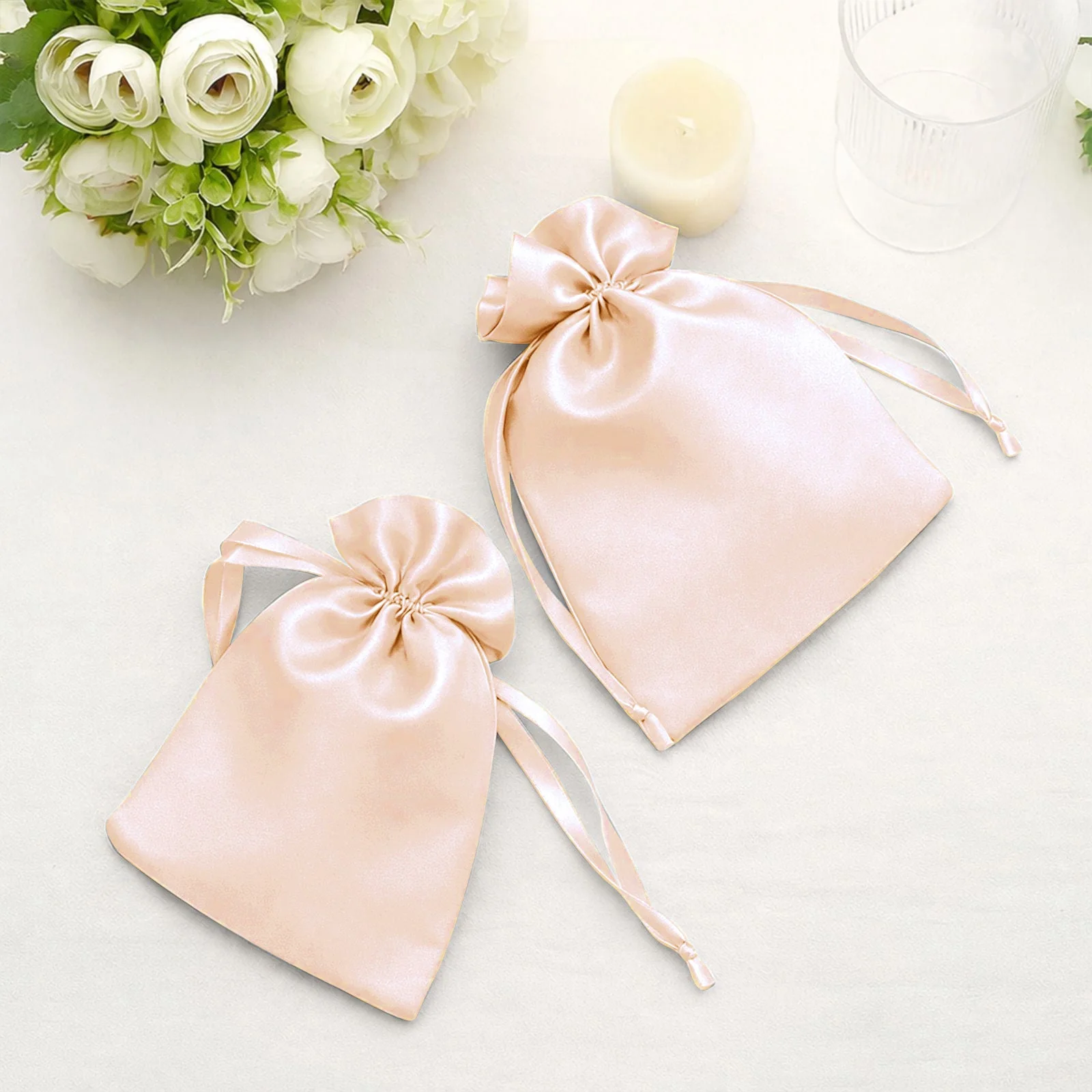 60 Pack 5"x7" Peach Satin Drawstring Wedding Party Favor Gift Bags - Image 8