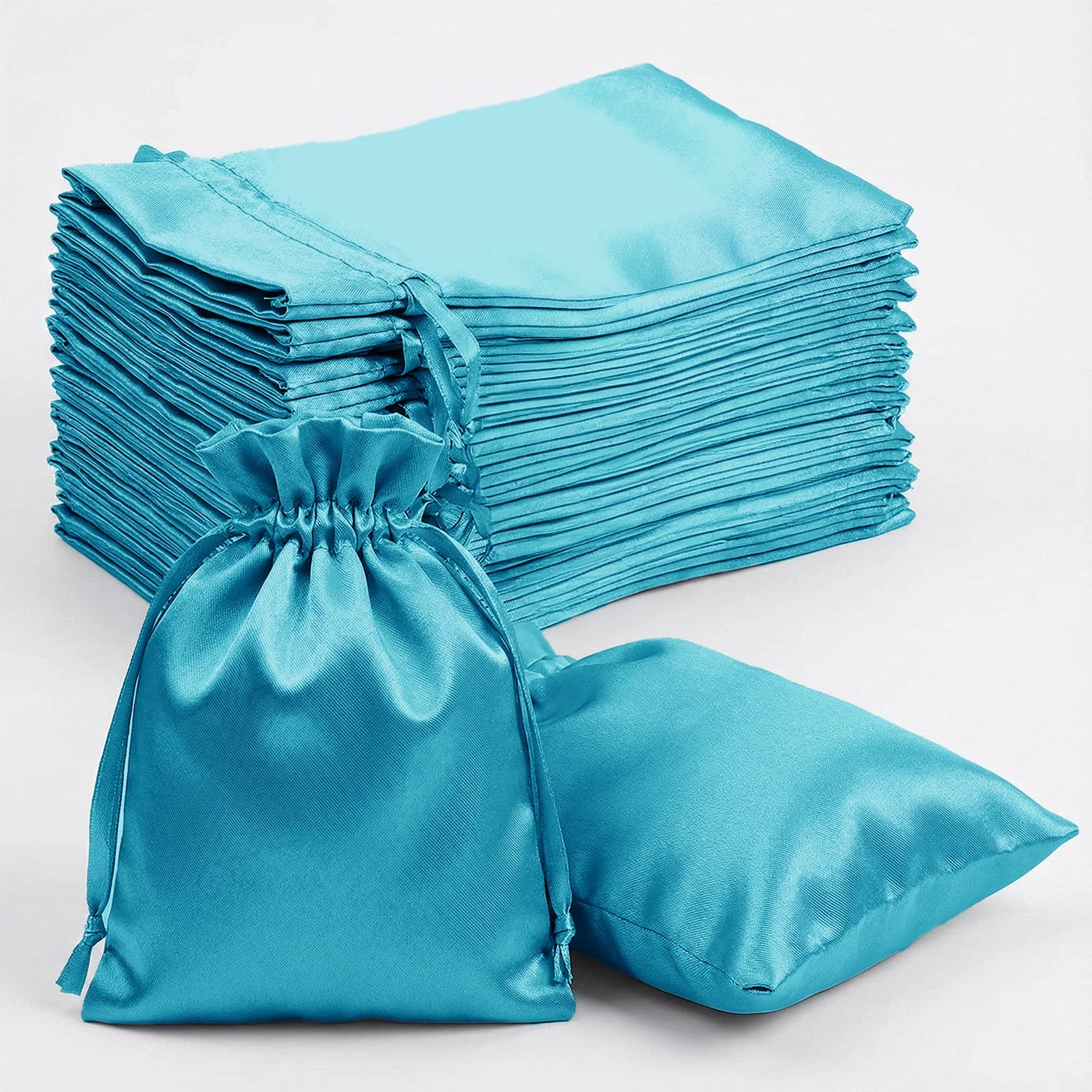 60 Pack 5"x7" Turquoise Satin Drawstring Wedding Party Favor Gift Bags - Image 6