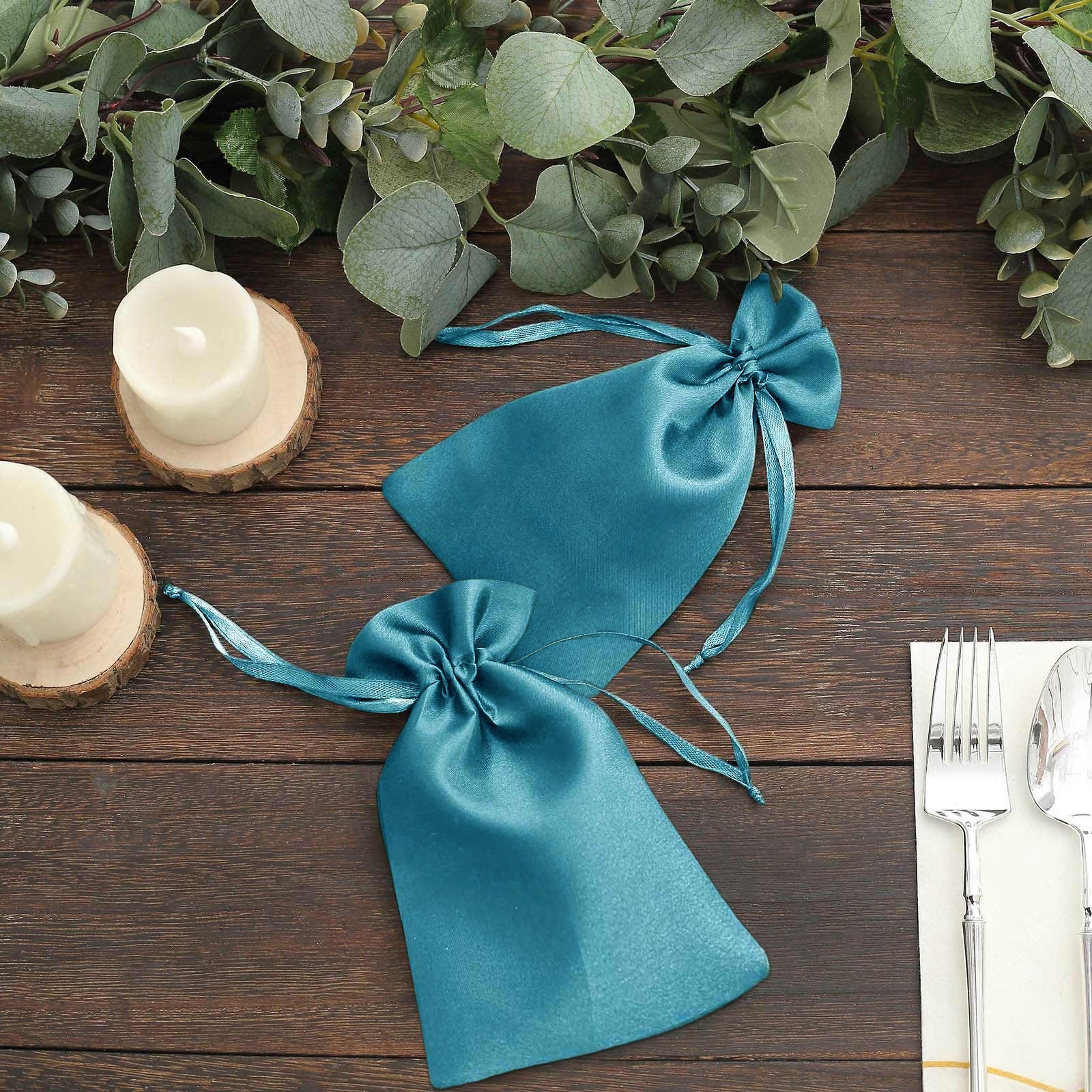 60 Pack 5"x7" Turquoise Satin Drawstring Wedding Party Favor Gift Bags - Image 7
