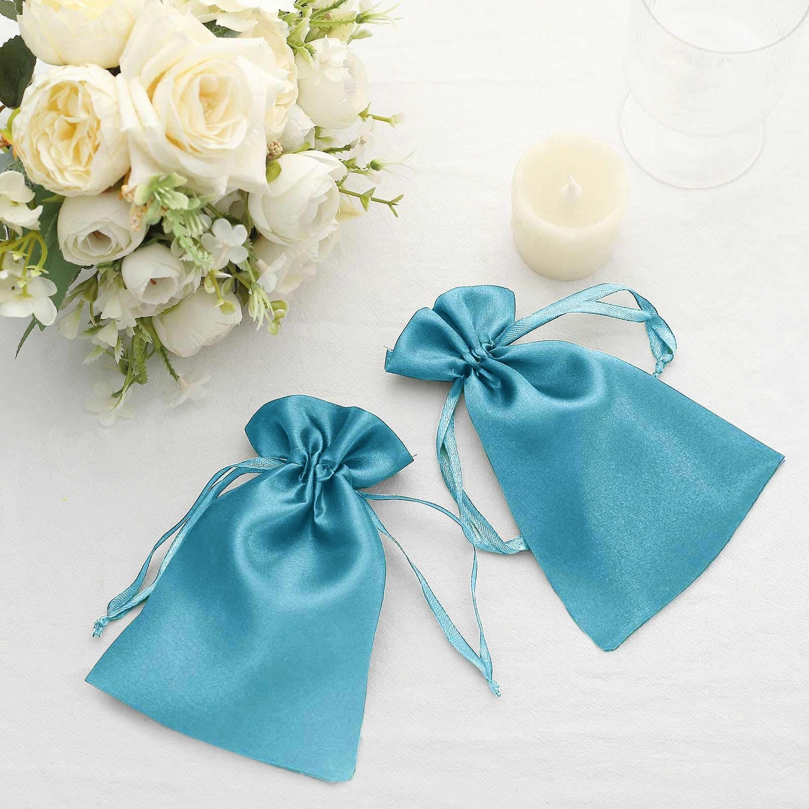 60 Pack 5"x7" Turquoise Satin Drawstring Wedding Party Favor Gift Bags - Image 8