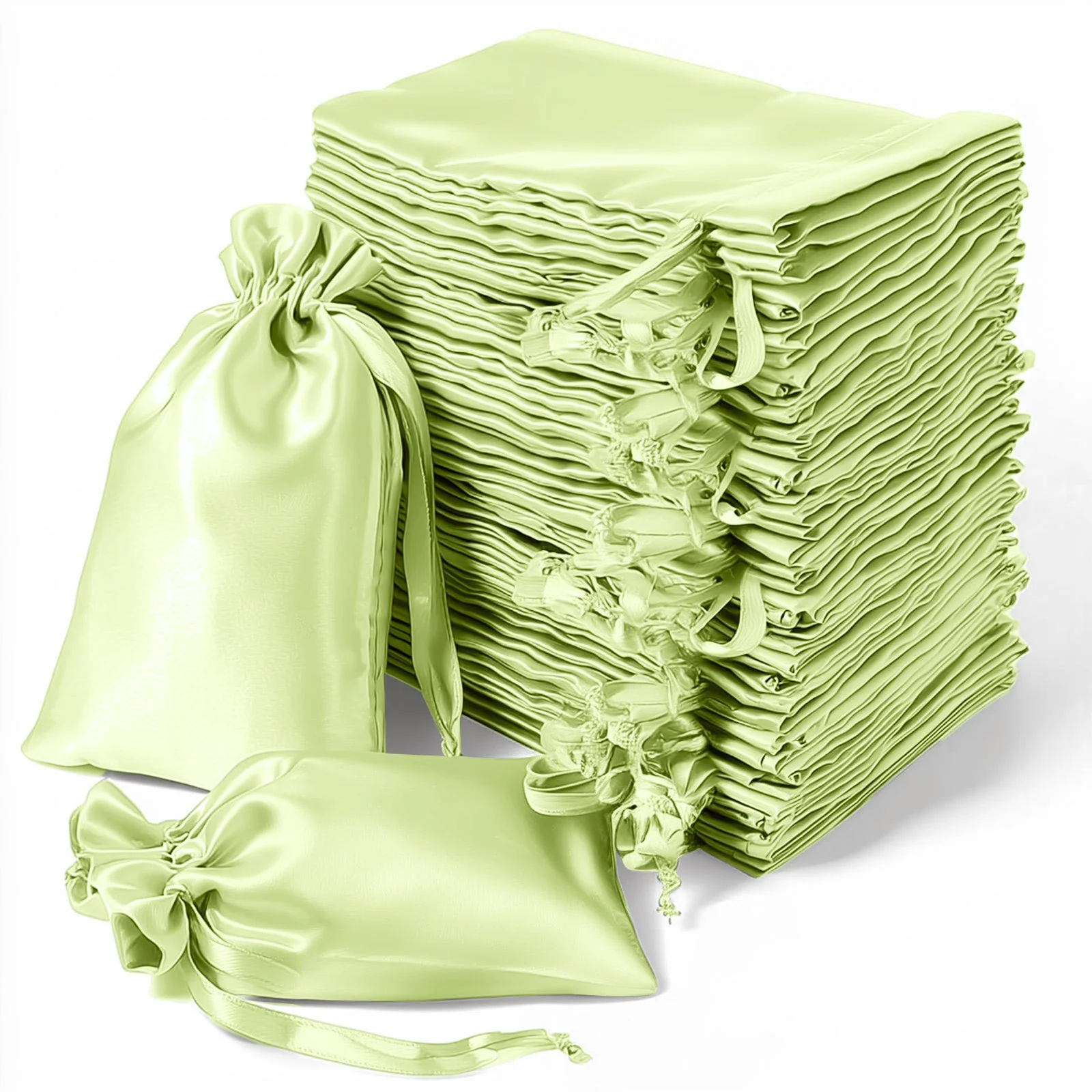 60 Pack 5"x7" Apple Green Satin Drawstring Wedding Party Favor Gift Bags