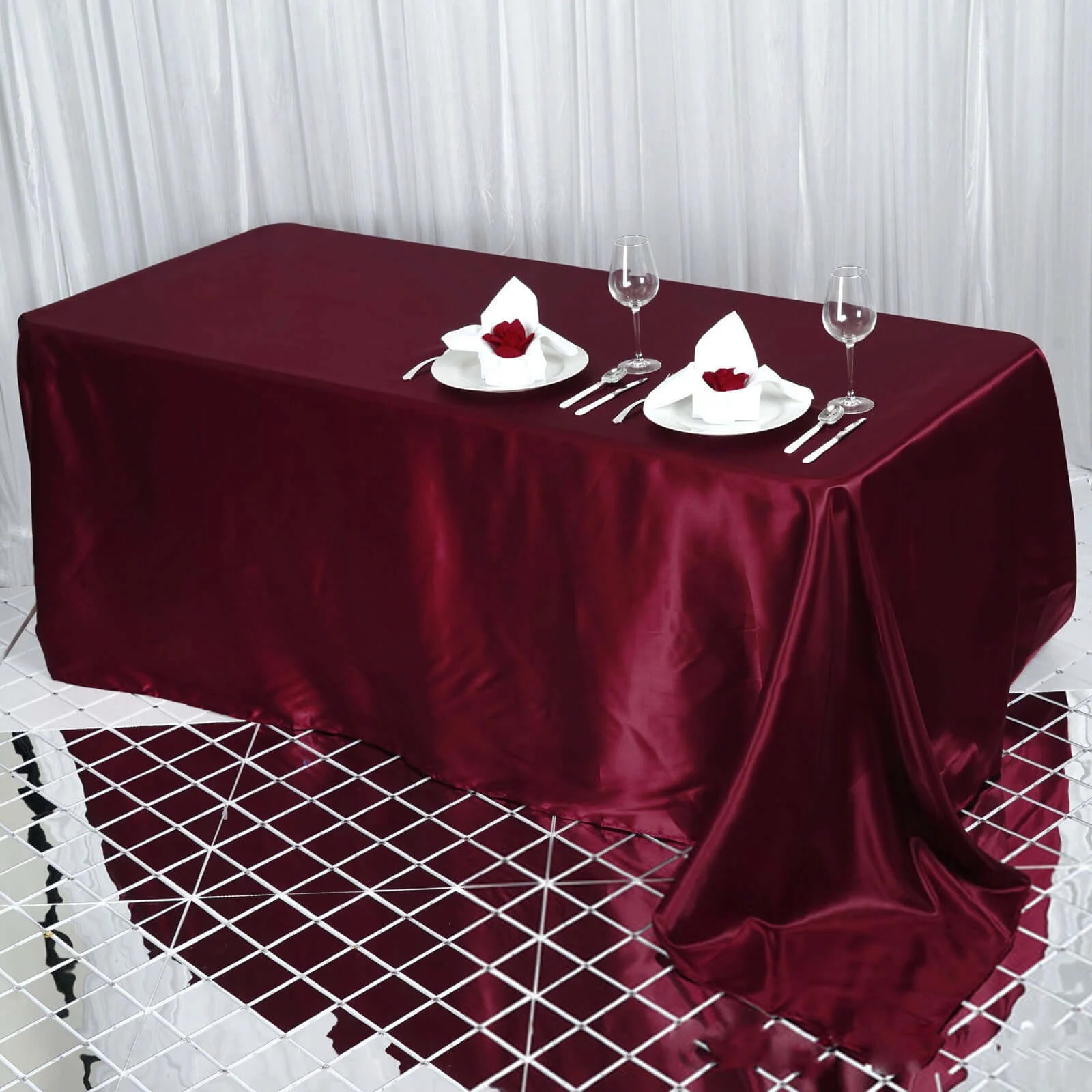 Satin Rectangular 90"x132" Tablecloth Burgundy - Seamless Table Cover - Image 2