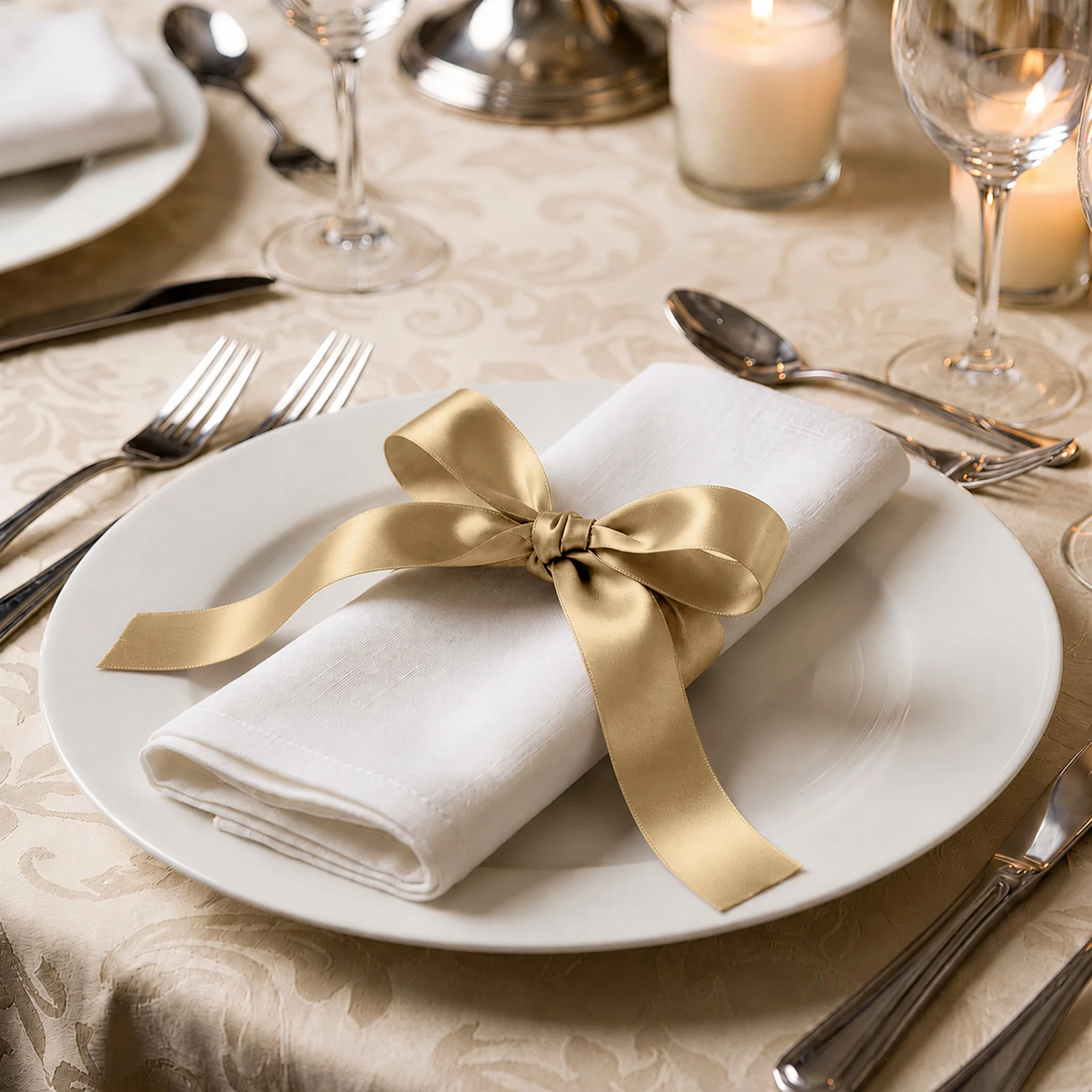 Single Face Satin Ribbon Roll Champagne 1" x 100 Yards Decorative Craft Ribbon - Image 3