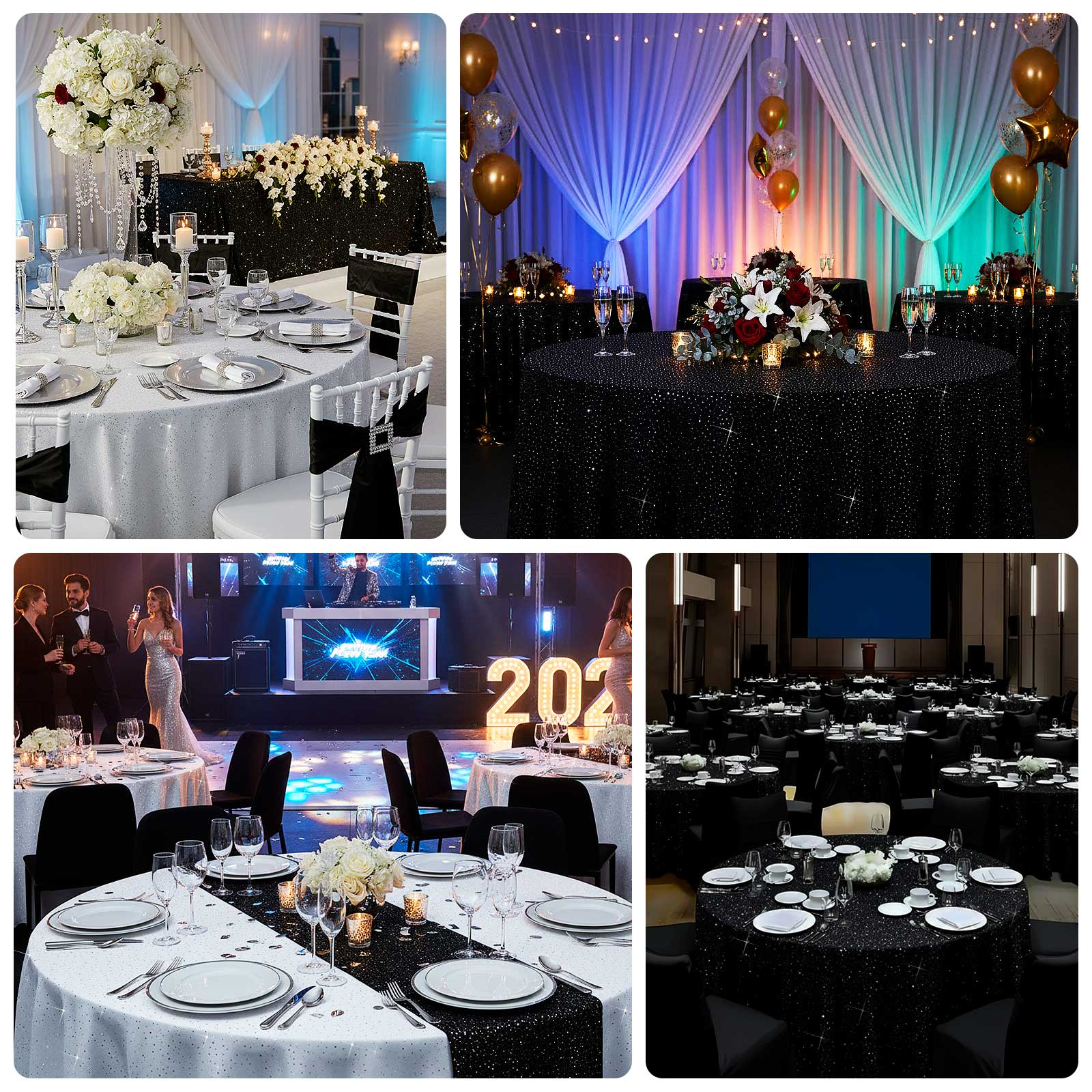 Scuba Round Tablecloth 120″ Black with Rhinestone Accents – Seamless, Wrinkle-Free, Stain-Resistant Event Linen - Image 4