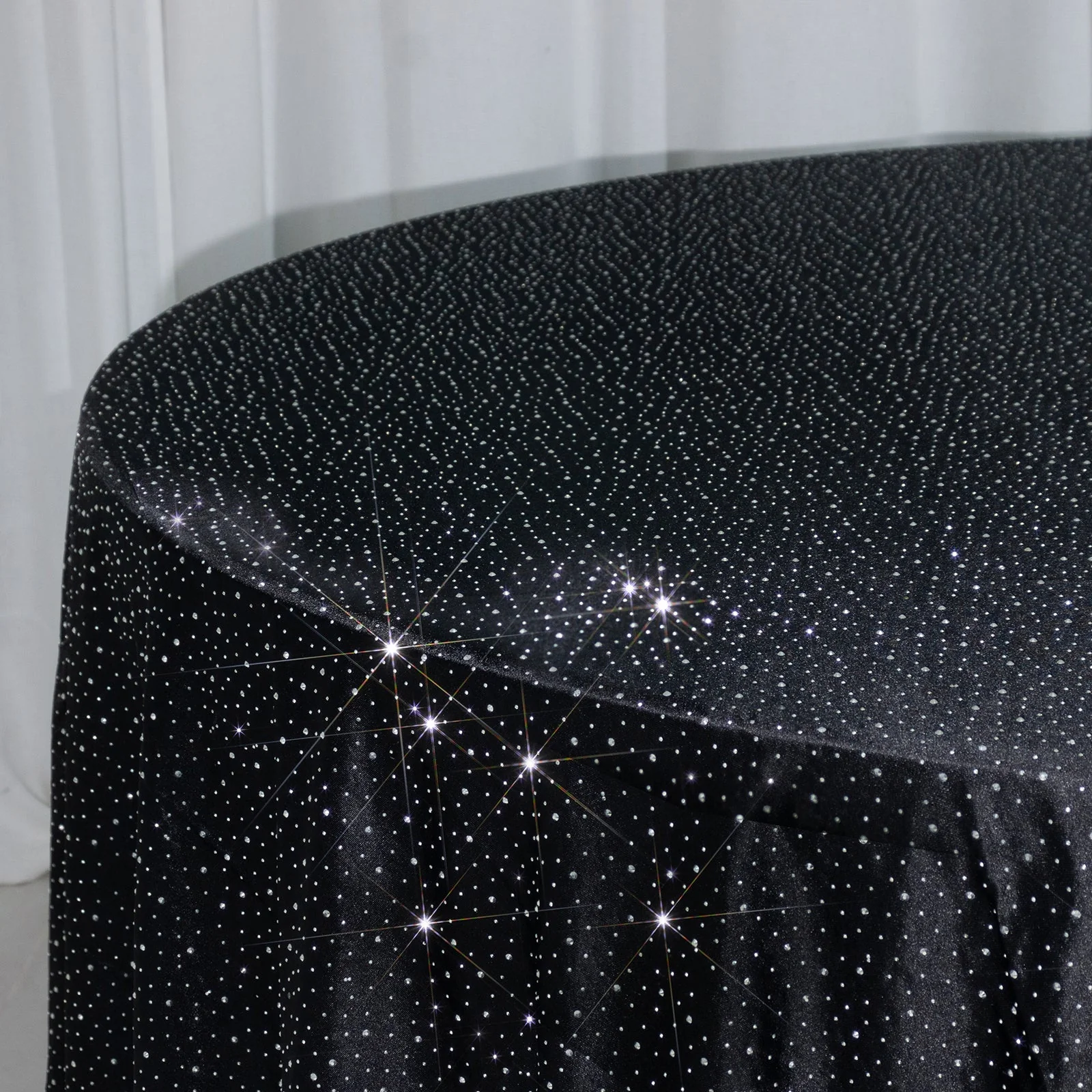 Scuba Round Tablecloth 120″ Black with Rhinestone Accents – Seamless, Wrinkle-Free, Stain-Resistant Event Linen - Image 8