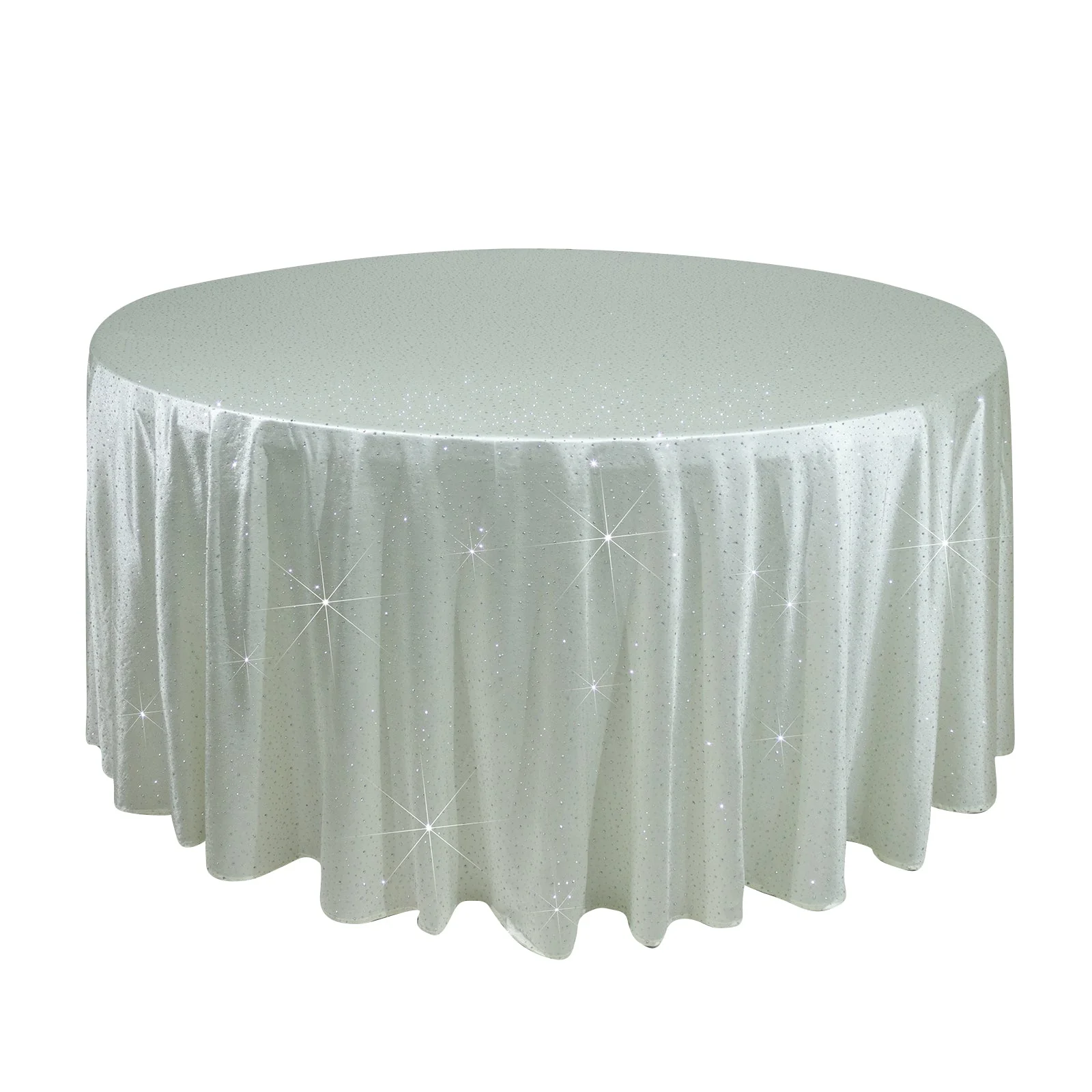 Scuba Round Tablecloth 120″ Pearl White with Rhinestone Accents – Seamless, Wrinkle-Free, Stain-Resistant Event Linen