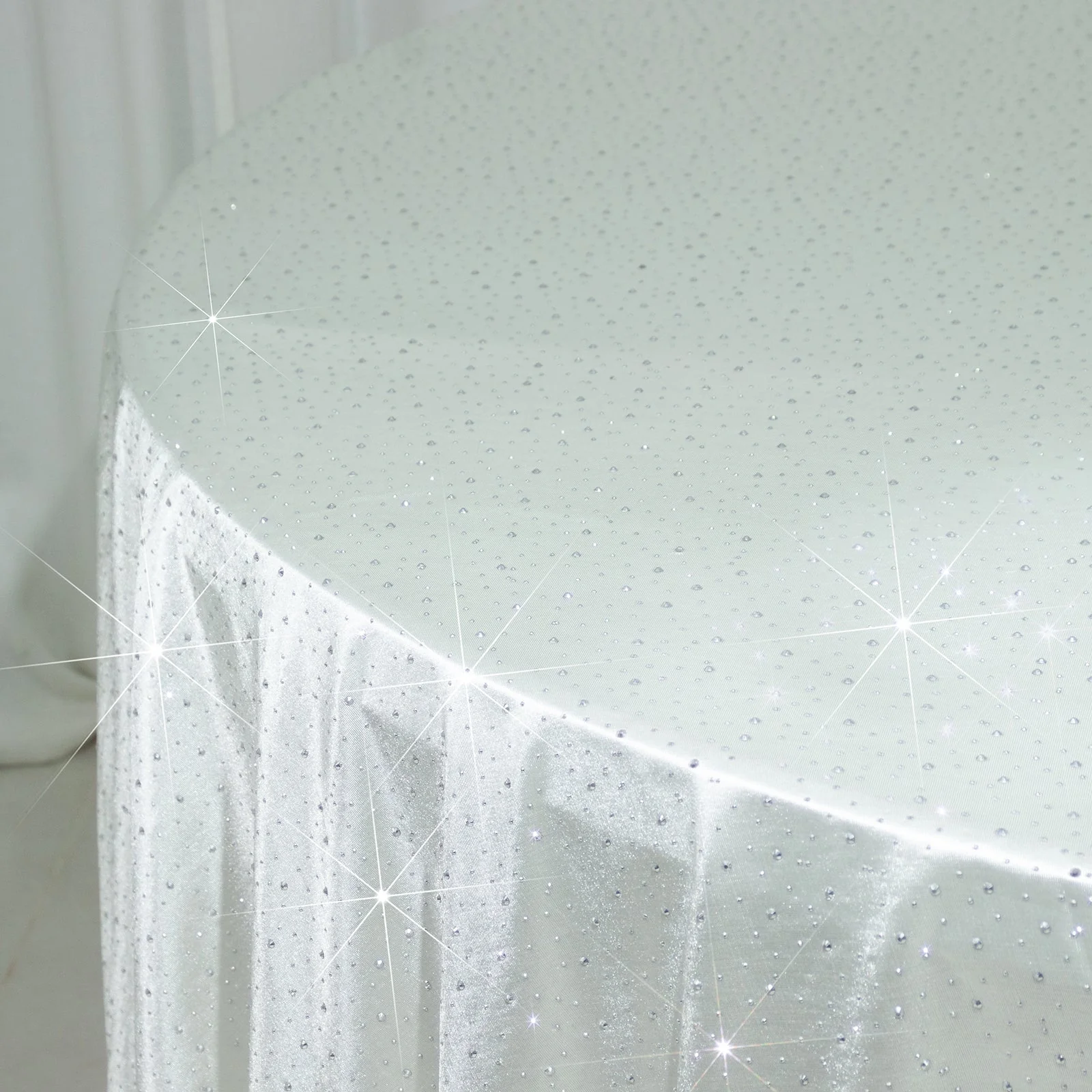 Scuba Round Tablecloth 120″ Pearl White with Rhinestone Accents – Seamless, Wrinkle-Free, Stain-Resistant Event Linen - Image 7
