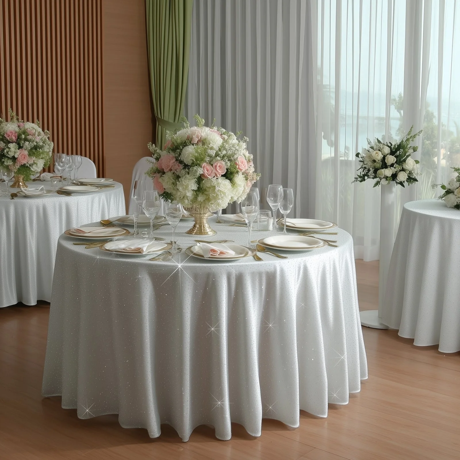 Scuba Round Tablecloth 120″ White with Rhinestone Accents – Seamless, Wrinkle-Free, Stain-Resistant Event Linen - Image 5