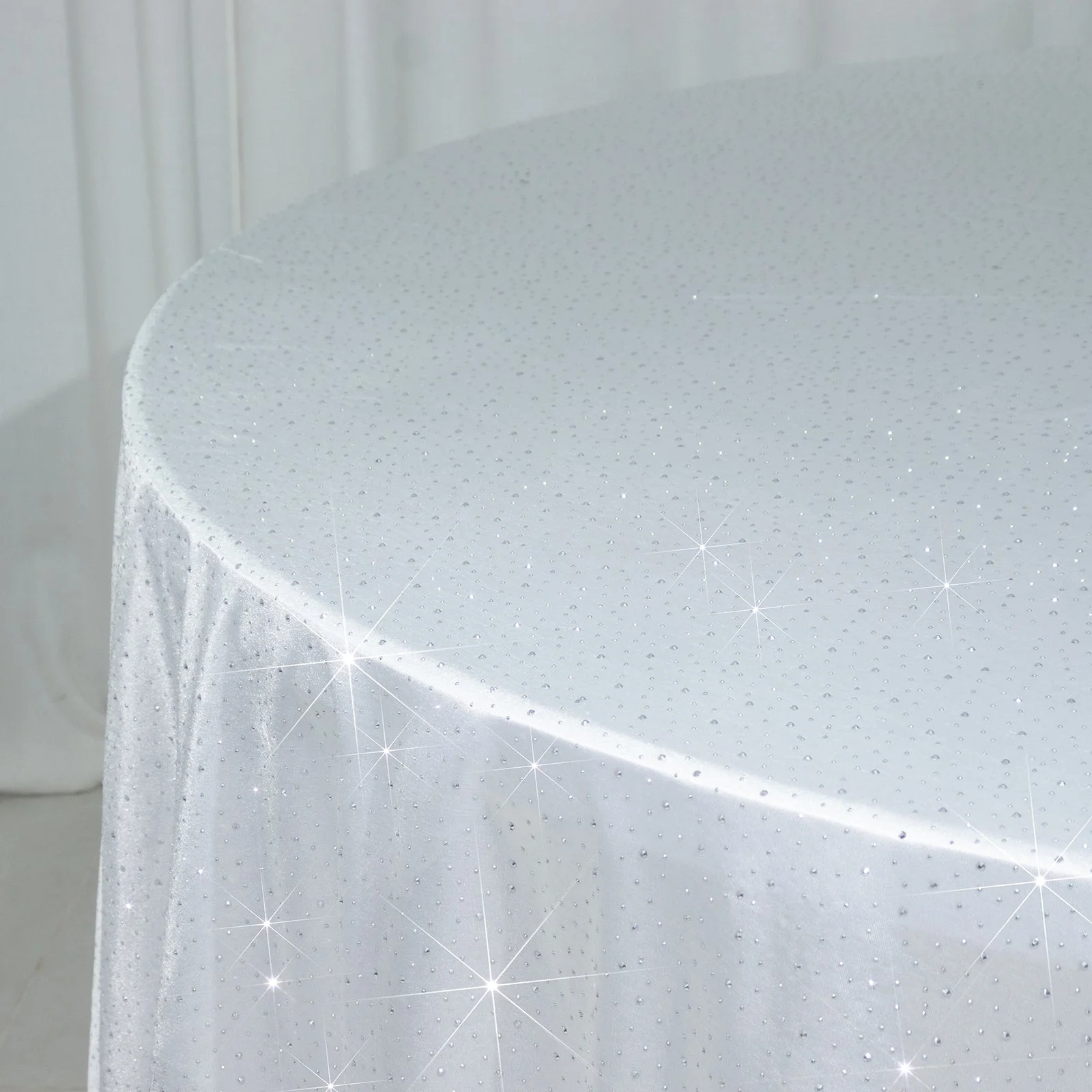 Scuba Round Tablecloth 120″ White with Rhinestone Accents – Seamless, Wrinkle-Free, Stain-Resistant Event Linen - Image 8