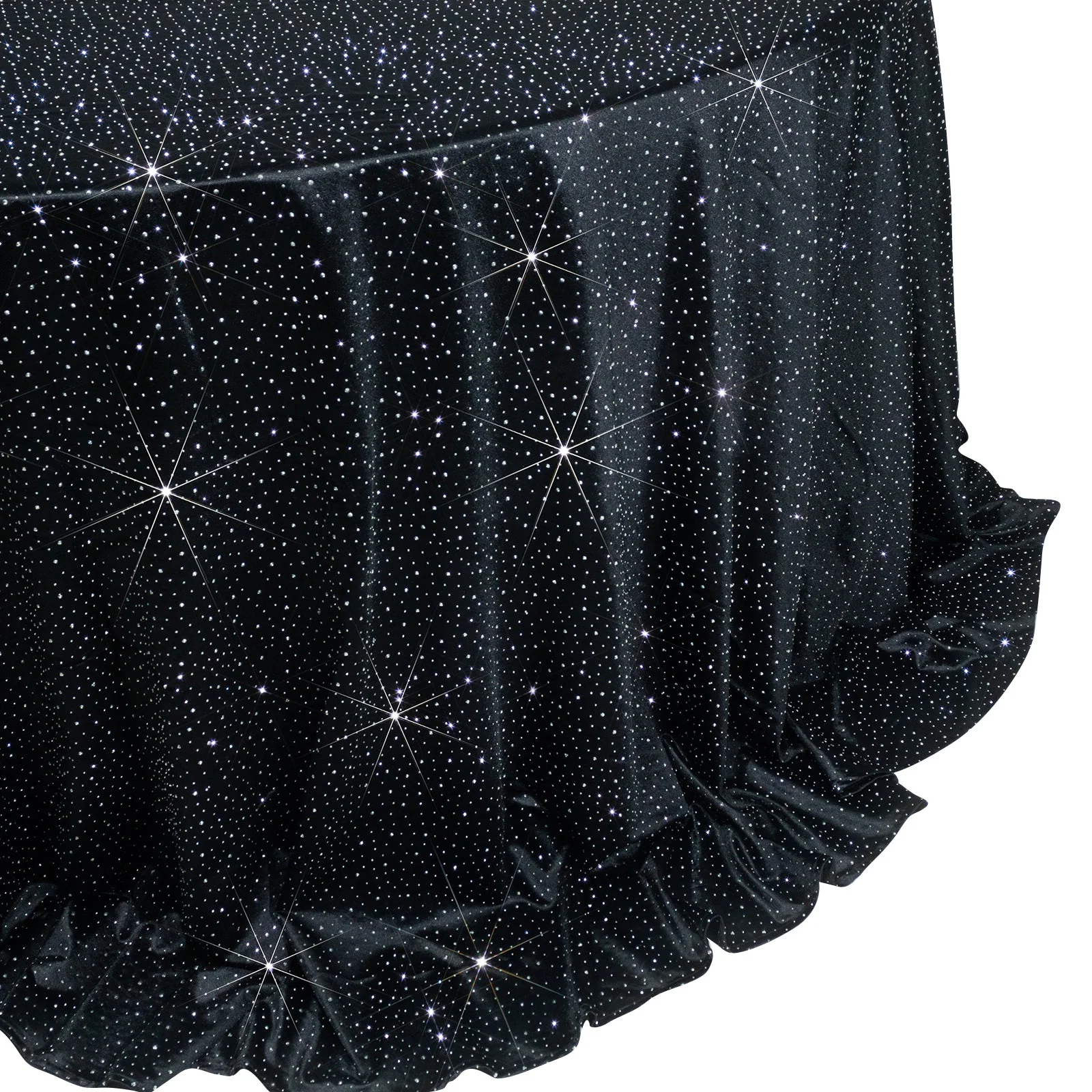 Scuba Round Tablecloth 132″ Black with Rhinestone Accents – Seamless, Wrinkle-Free, Stain-Resistant Event Linen - Image 2