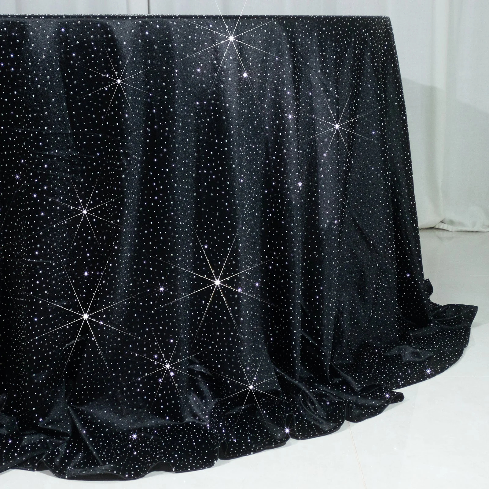 Scuba Round Tablecloth 132″ Black with Rhinestone Accents – Seamless, Wrinkle-Free, Stain-Resistant Event Linen - Image 6