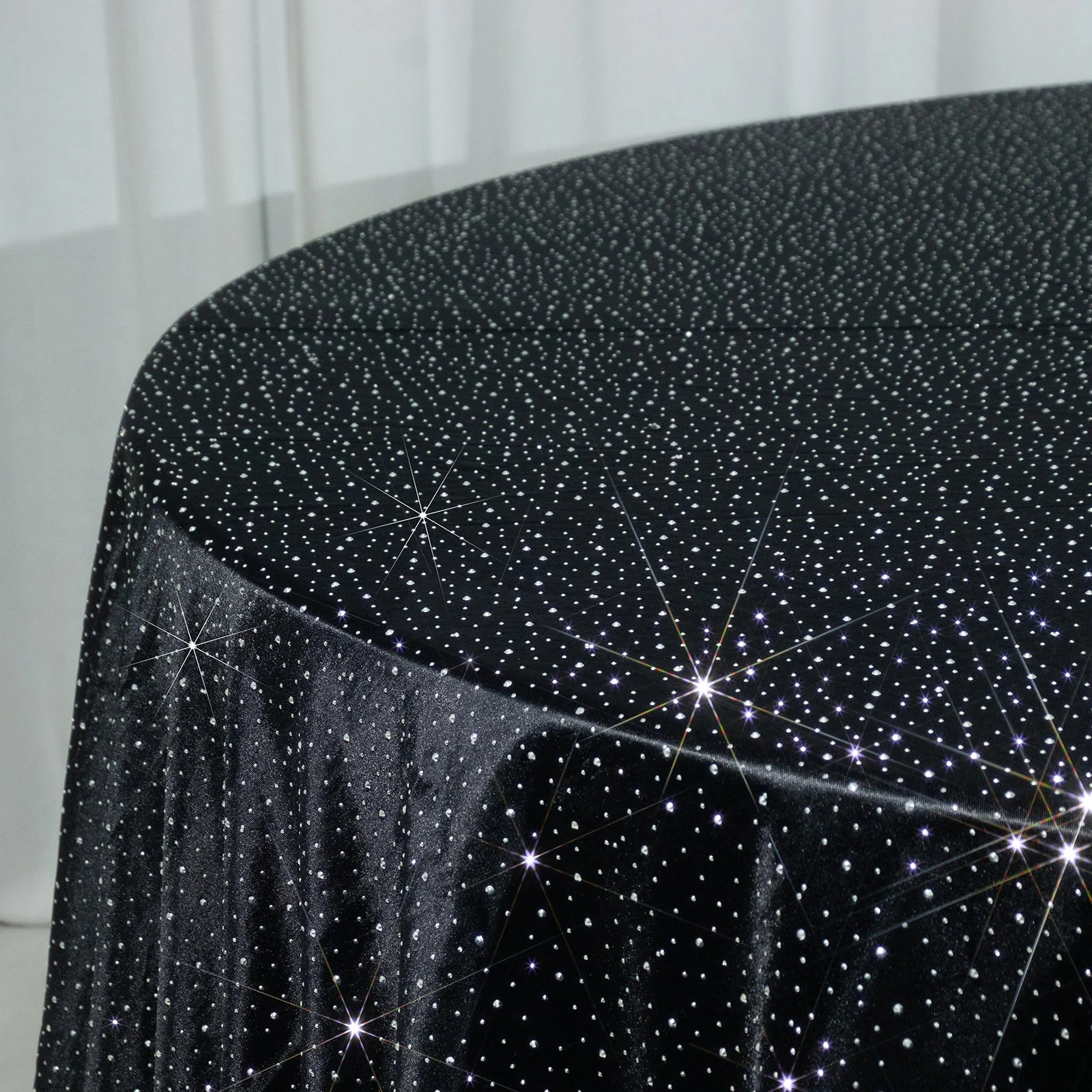Scuba Round Tablecloth 132″ Black with Rhinestone Accents – Seamless, Wrinkle-Free, Stain-Resistant Event Linen - Image 8