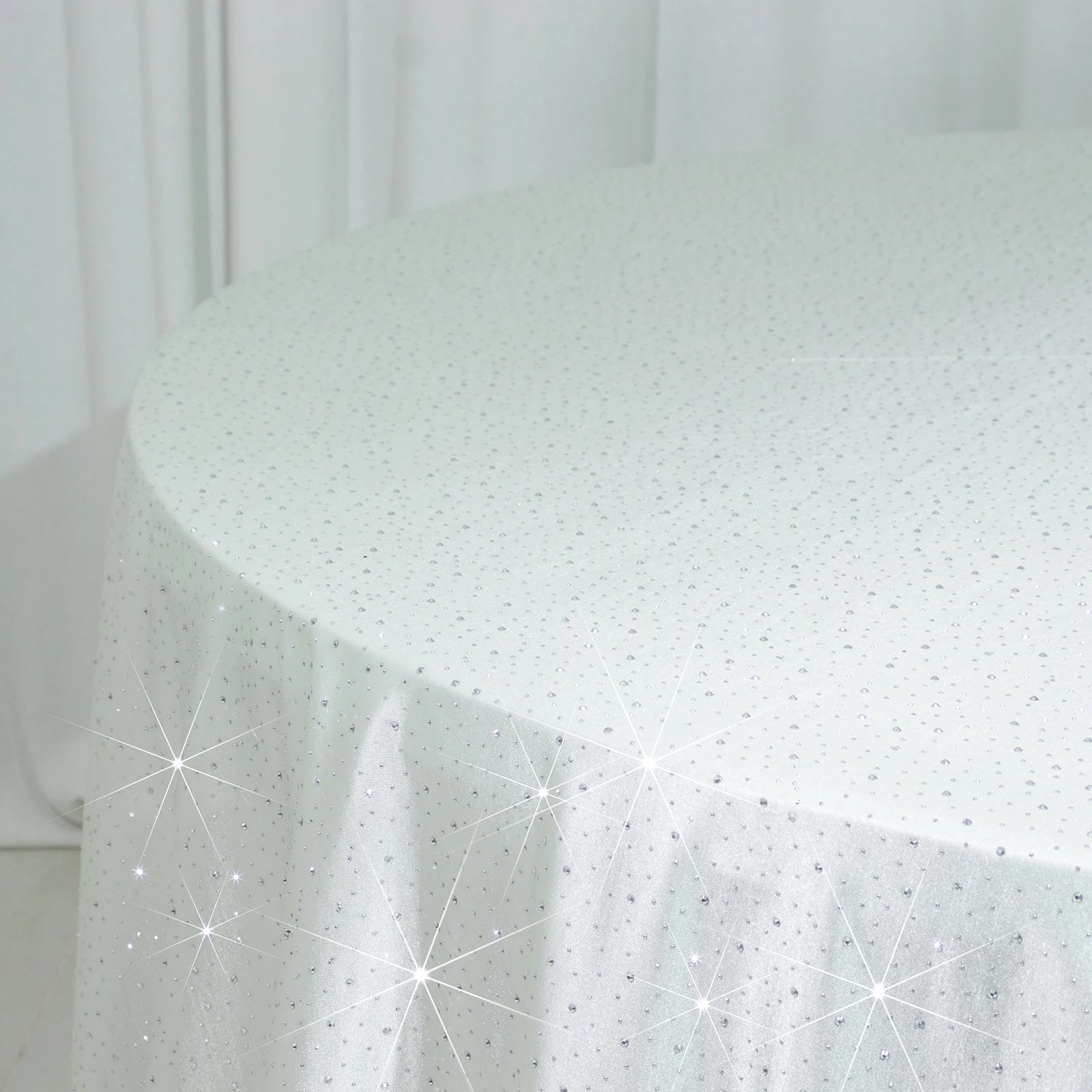 Scuba Round Tablecloth 132″ Pearl White with Rhinestone Accents – Seamless, Wrinkle-Free, Stain-Resistant Event Linen - Image 8