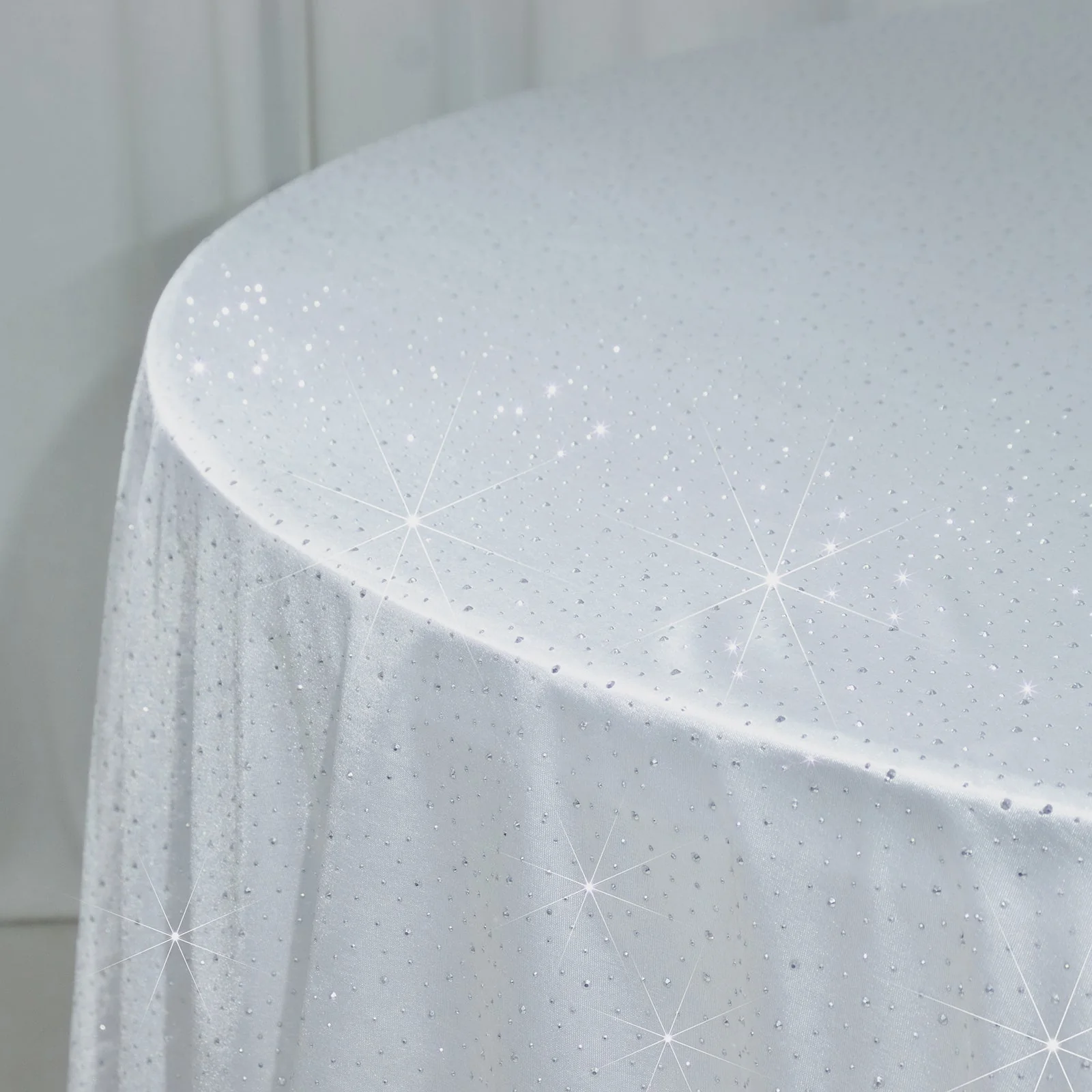 Scuba Round Tablecloth 132″ White with Rhinestone Accents – Seamless, Wrinkle-Free, Stain-Resistant Event Linen - Image 6