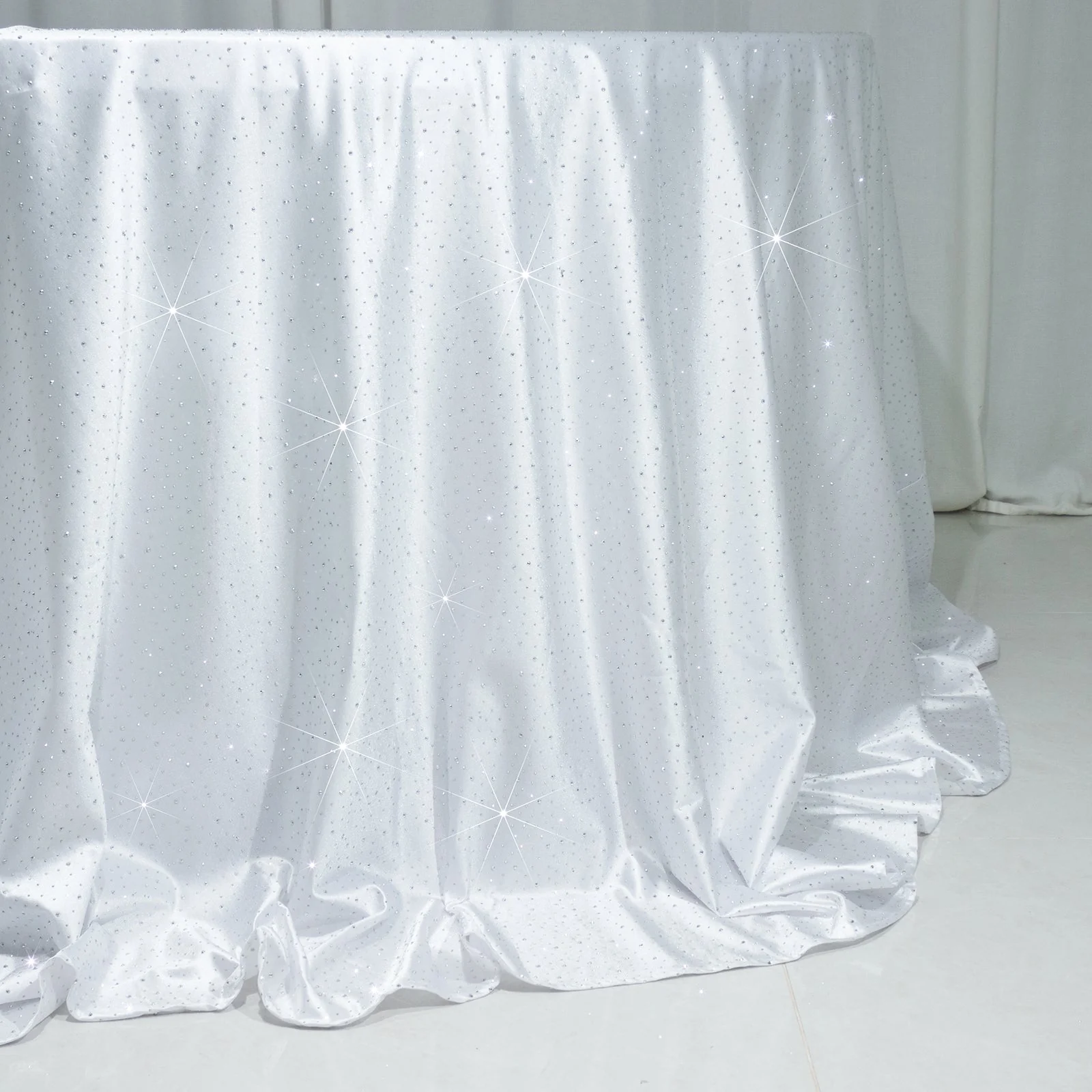 Scuba Round Tablecloth 132″ White with Rhinestone Accents – Seamless, Wrinkle-Free, Stain-Resistant Event Linen - Image 8
