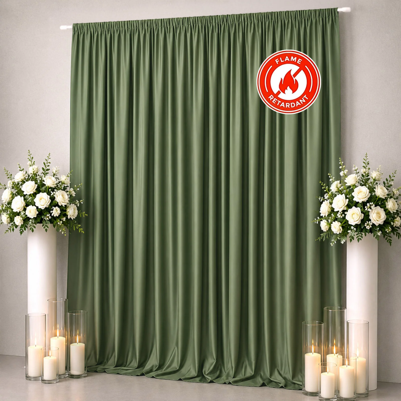 Scuba Polyester Event Backdrop Curtain Dusty Sage Green 10ftx12ft Durable Flame Resistant Wrinkle-Free Photography Drape Panel With Rod Pocket