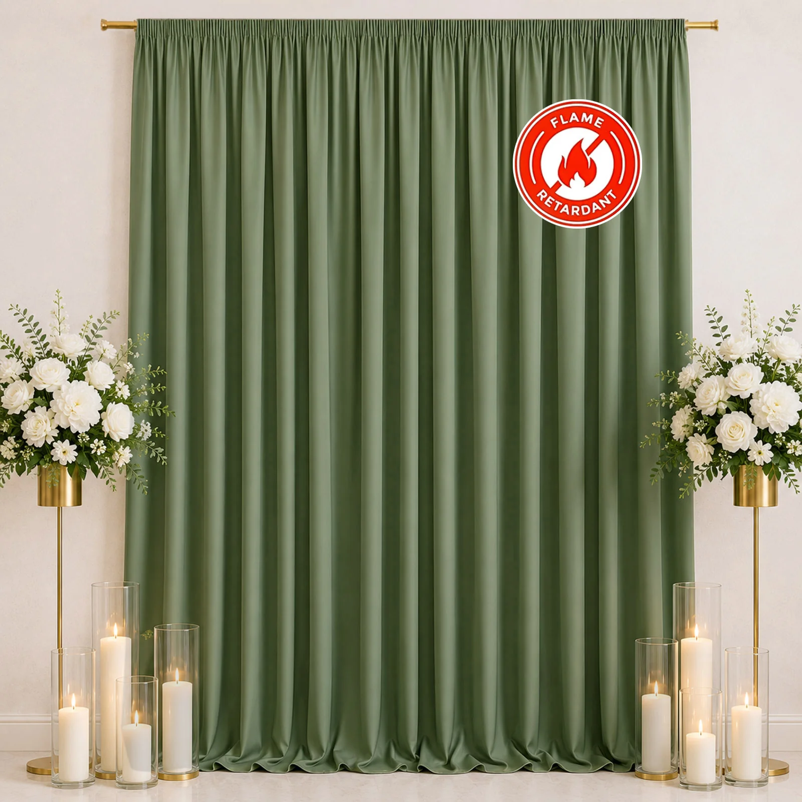 Scuba Polyester Event Backdrop Curtain Dusty Sage Green 10ftx12ft Durable Flame Resistant Wrinkle-Free Photography Drape Panel With Rod Pocket - Image 3