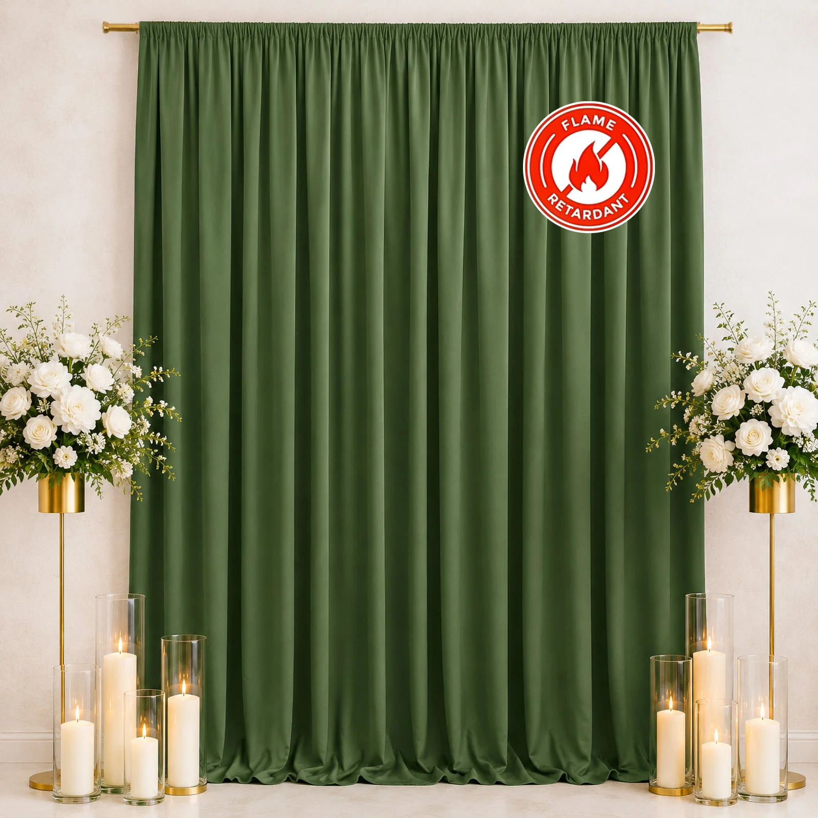 Scuba Polyester Event Backdrop Curtain Olive Green 10ftx12ft Durable Flame Resistant Wrinkle-Free Photography Drape Panel With Rod Pocket - Image 3