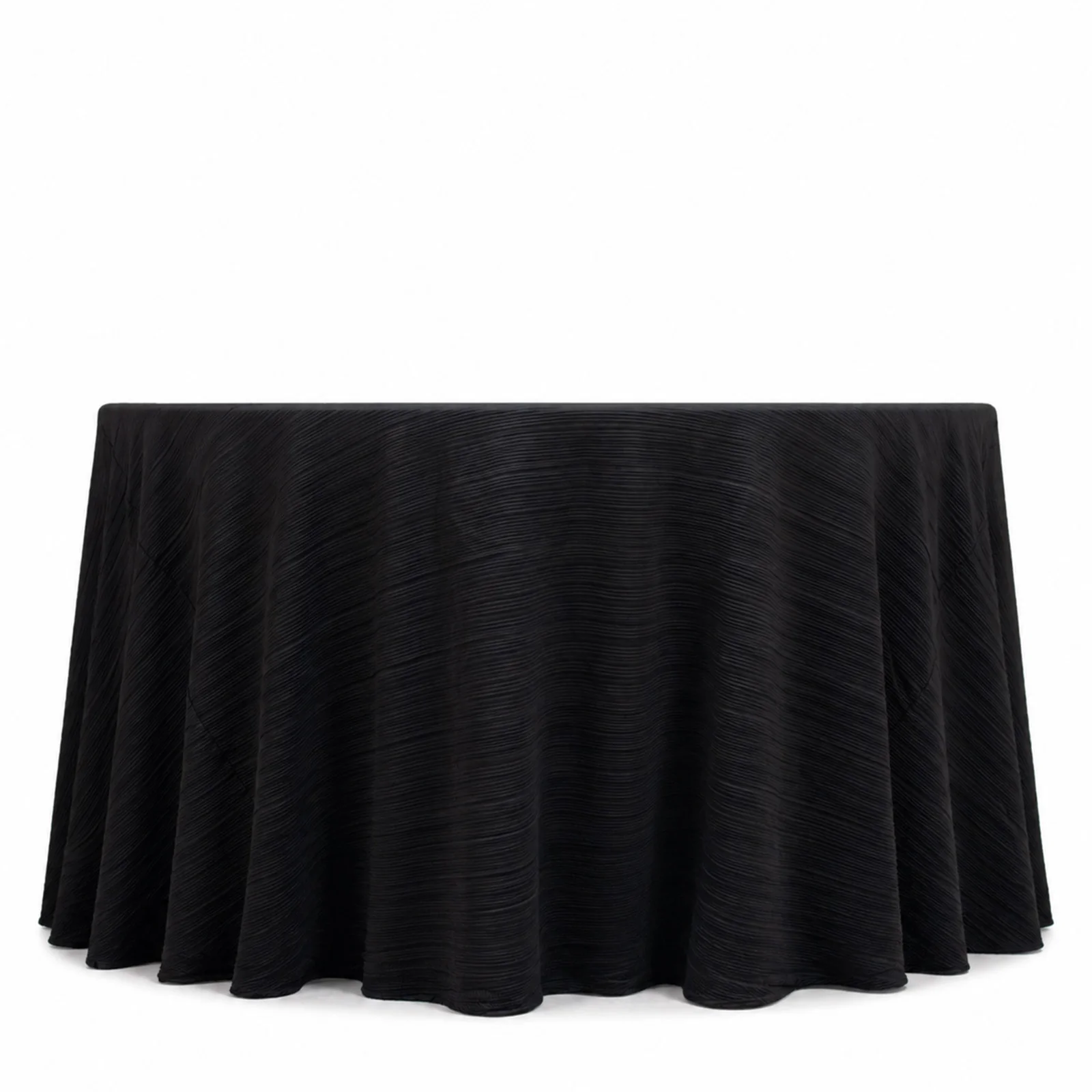 Accordion Pleated Scuba Tablecloth 120" Round Black – Wrinkle Free & Stain Resistant Textured Table Linen