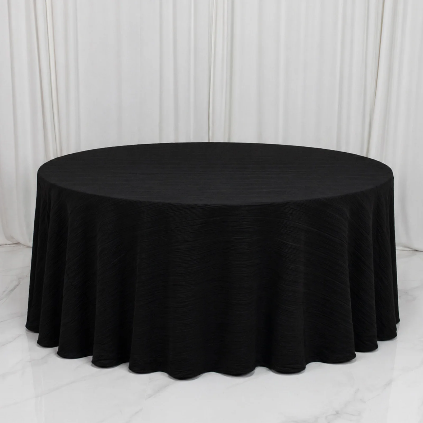 Accordion Pleated Scuba Tablecloth 120" Round Black – Wrinkle Free & Stain Resistant Textured Table Linen - Image 2